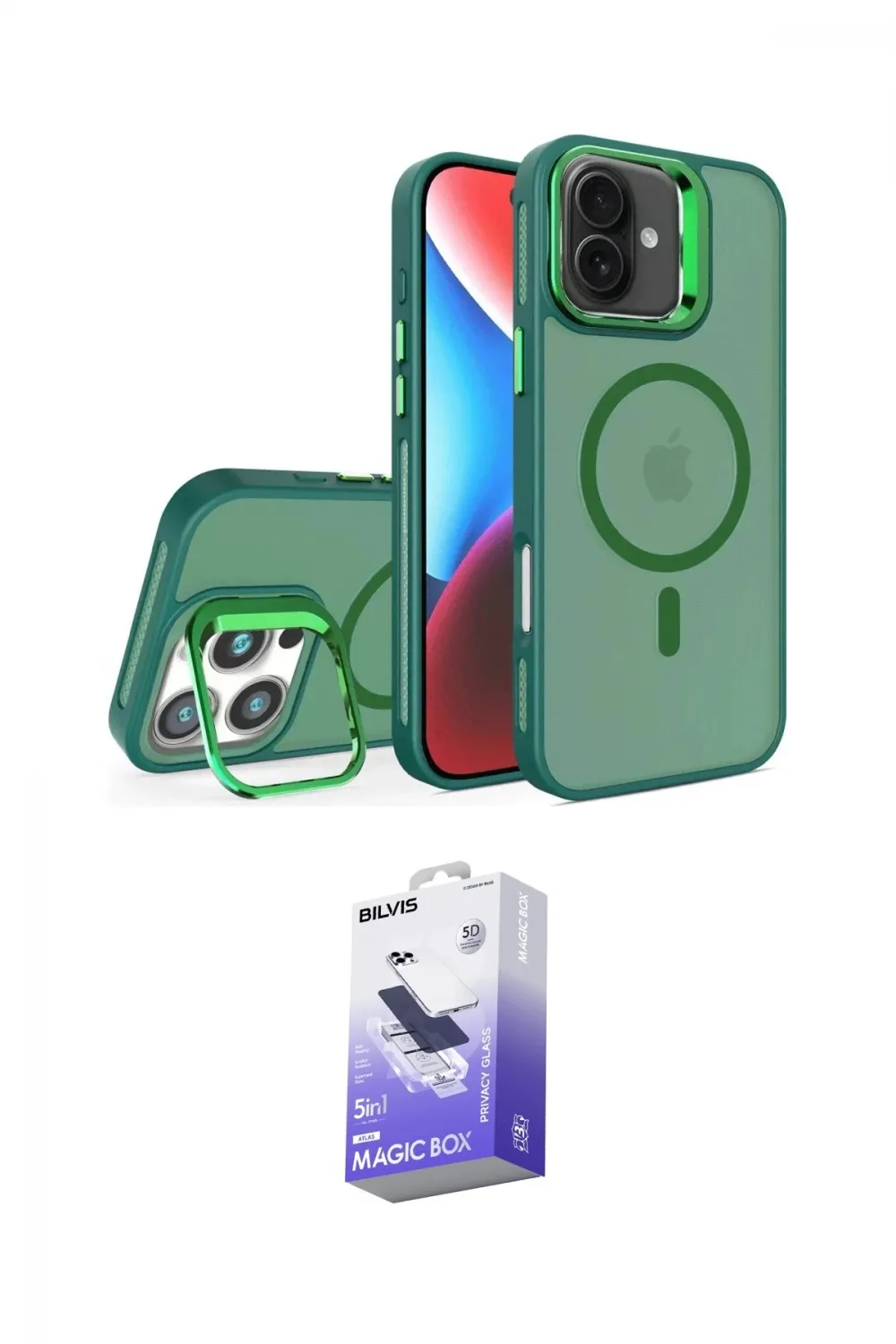 ieg™ iPhone 16 Kılıf Akış Form - Siyah Bilvis 5in1 5D Magic Hayalet Cam Ekran Koruyucu