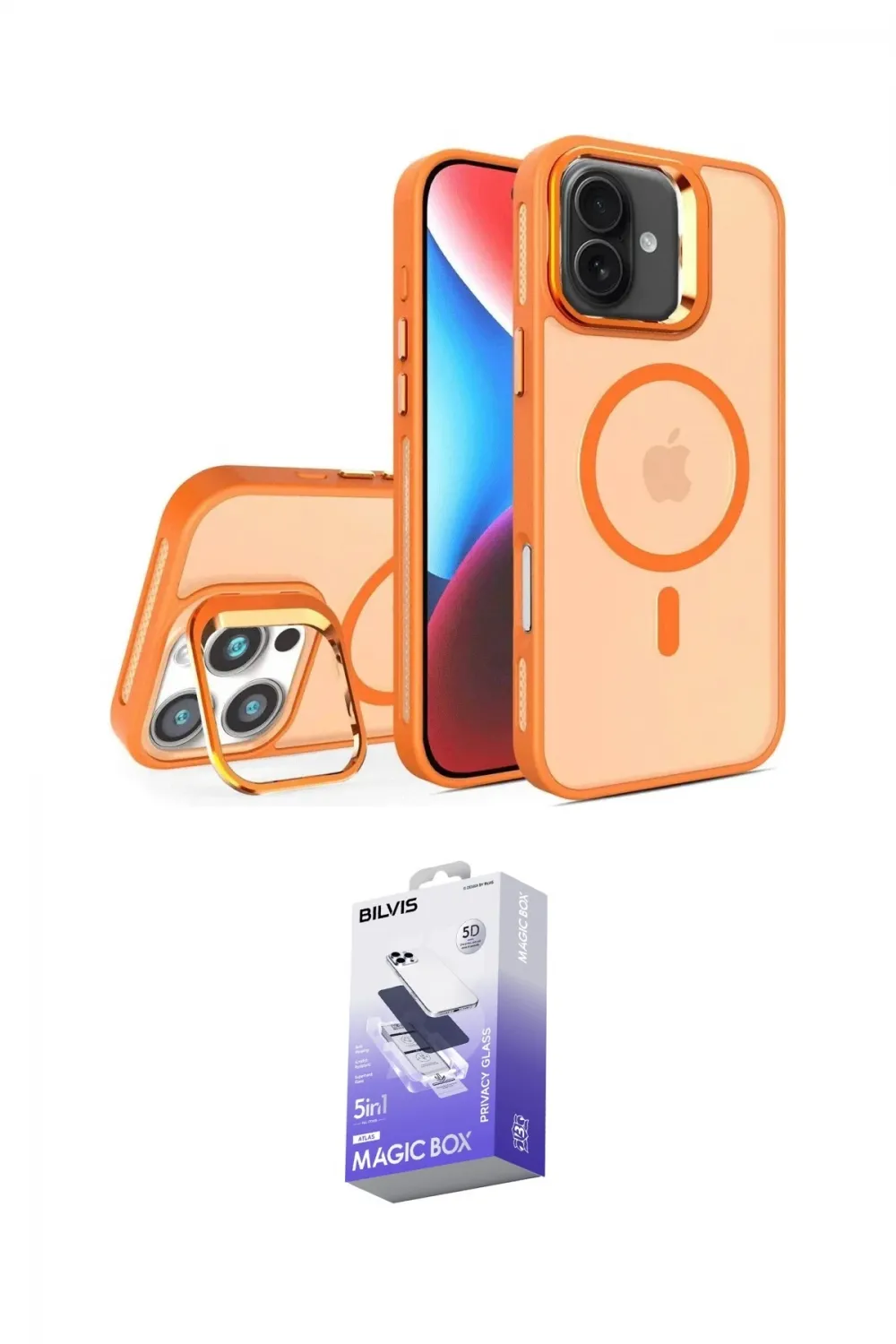 ieg™ iPhone 16 Kılıf Akış Form - Siyah Bilvis 5in1 5D Magic Hayalet Cam Ekran Koruyucu
