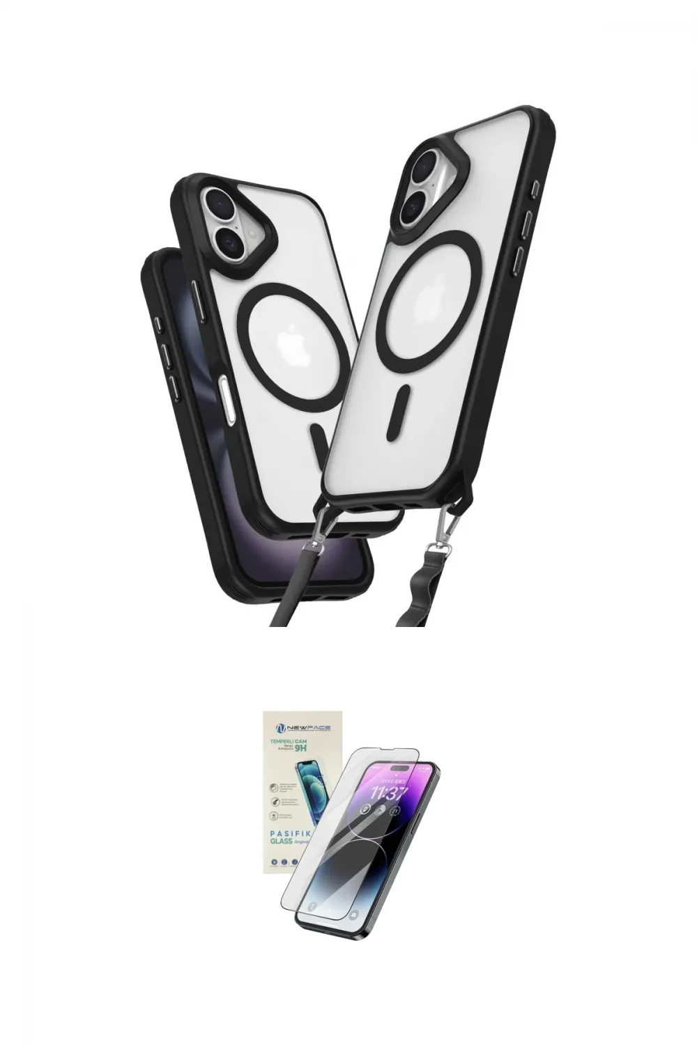 ieg™ iPhone 16 Kılıf Atlas Doku Koleksiyonu - Şeffaf Pasifik Cam Ekran Koruyucu