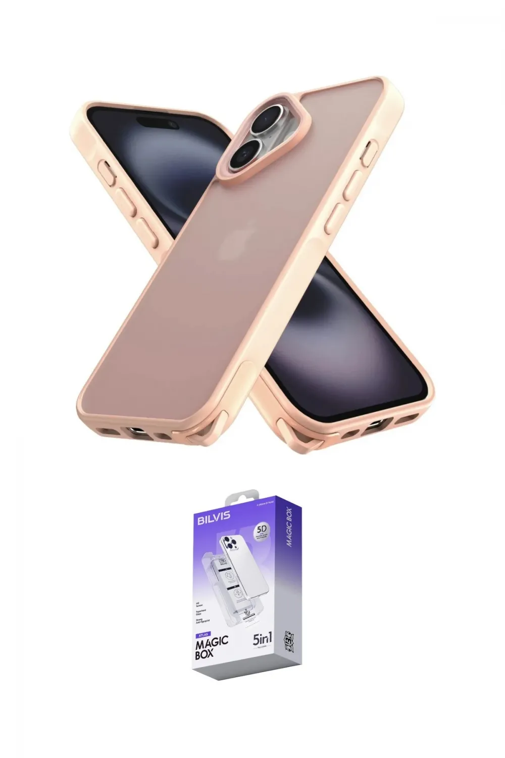 ieg™ iPhone 16 Kılıf Atlas Form - Siyah Bilvis 5in1 3D Magic Cam Ekran Koruyucu