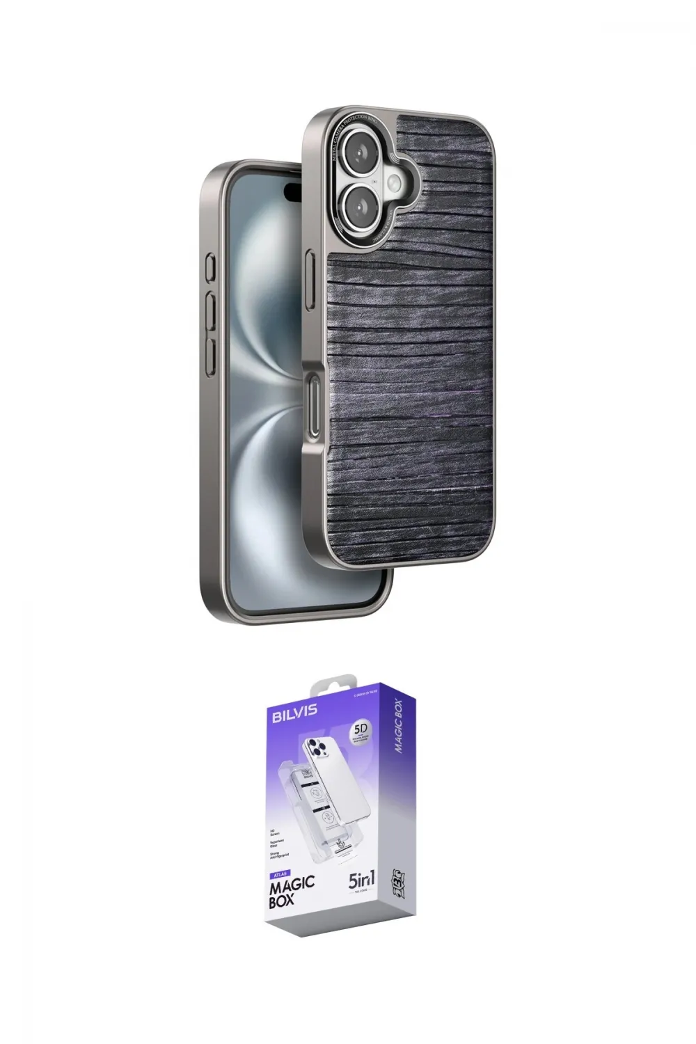 ieg™ iPhone 16 Kılıf Atlas Minimal Özel Seri - Siyah Bilvis 5in1 3D Magic Cam Ekran Koruyucu