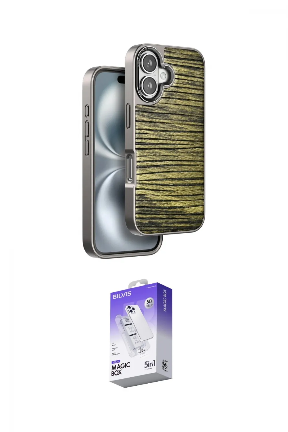 ieg™ iPhone 16 Kılıf Atlas Minimal Özel Seri - Siyah Bilvis 5in1 3D Magic Cam Ekran Koruyucu