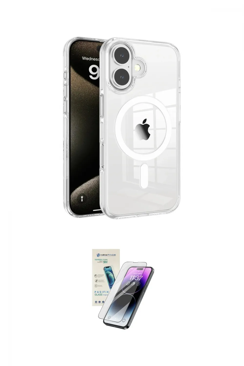 ieg™ iPhone 16 Kılıf Doruk Doku Özel Seri - Şeffaf Pasifik Cam Ekran Koruyucu