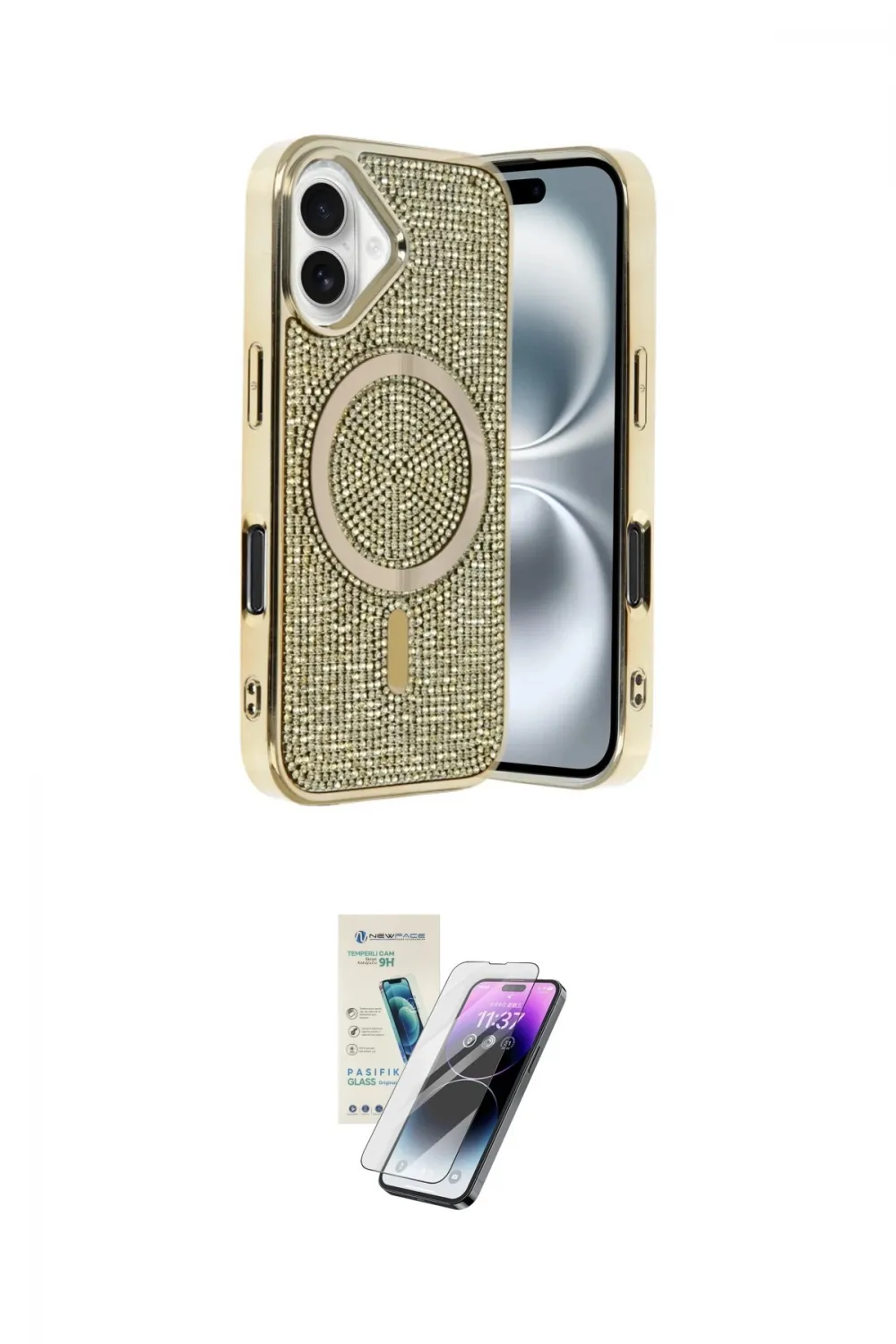 ieg™ iPhone 16 Kılıf Eksen Çizgi - Şeffaf Pasifik Cam Ekran Koruyucu