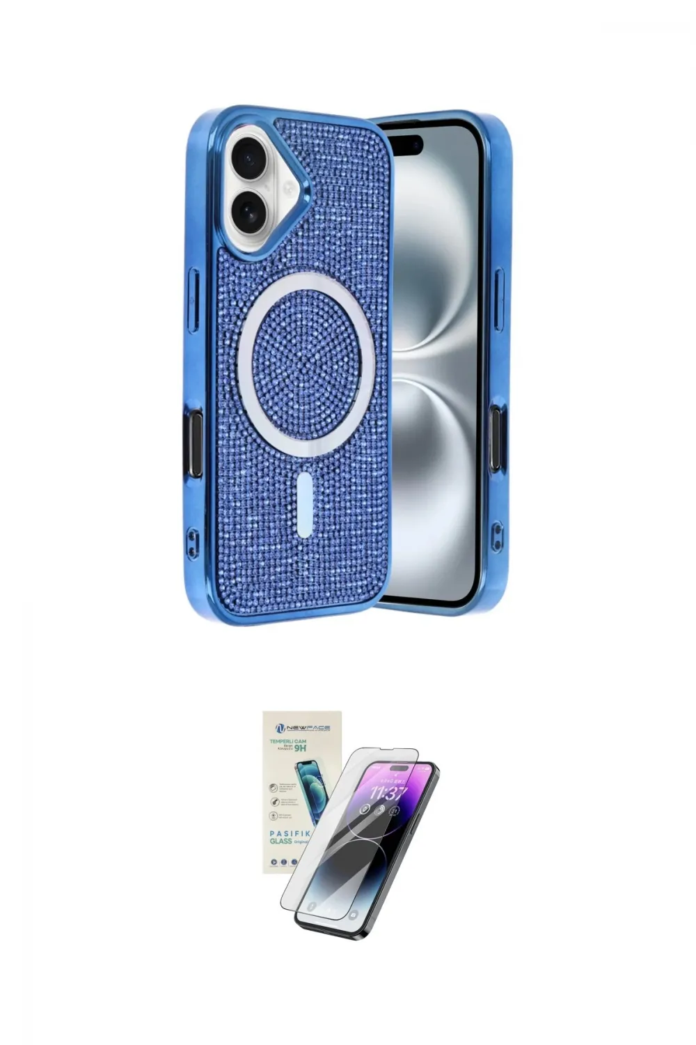 ieg™ iPhone 16 Kılıf Eksen Çizgi - Şeffaf Pasifik Cam Ekran Koruyucu