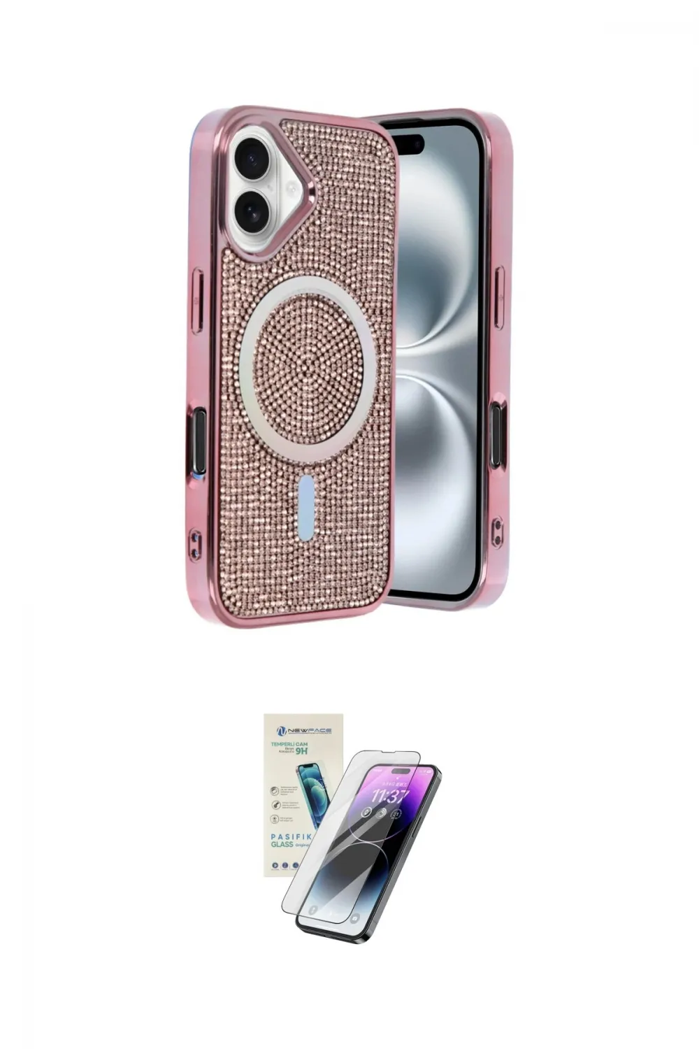 ieg™ iPhone 16 Kılıf Eksen Çizgi - Şeffaf Pasifik Cam Ekran Koruyucu