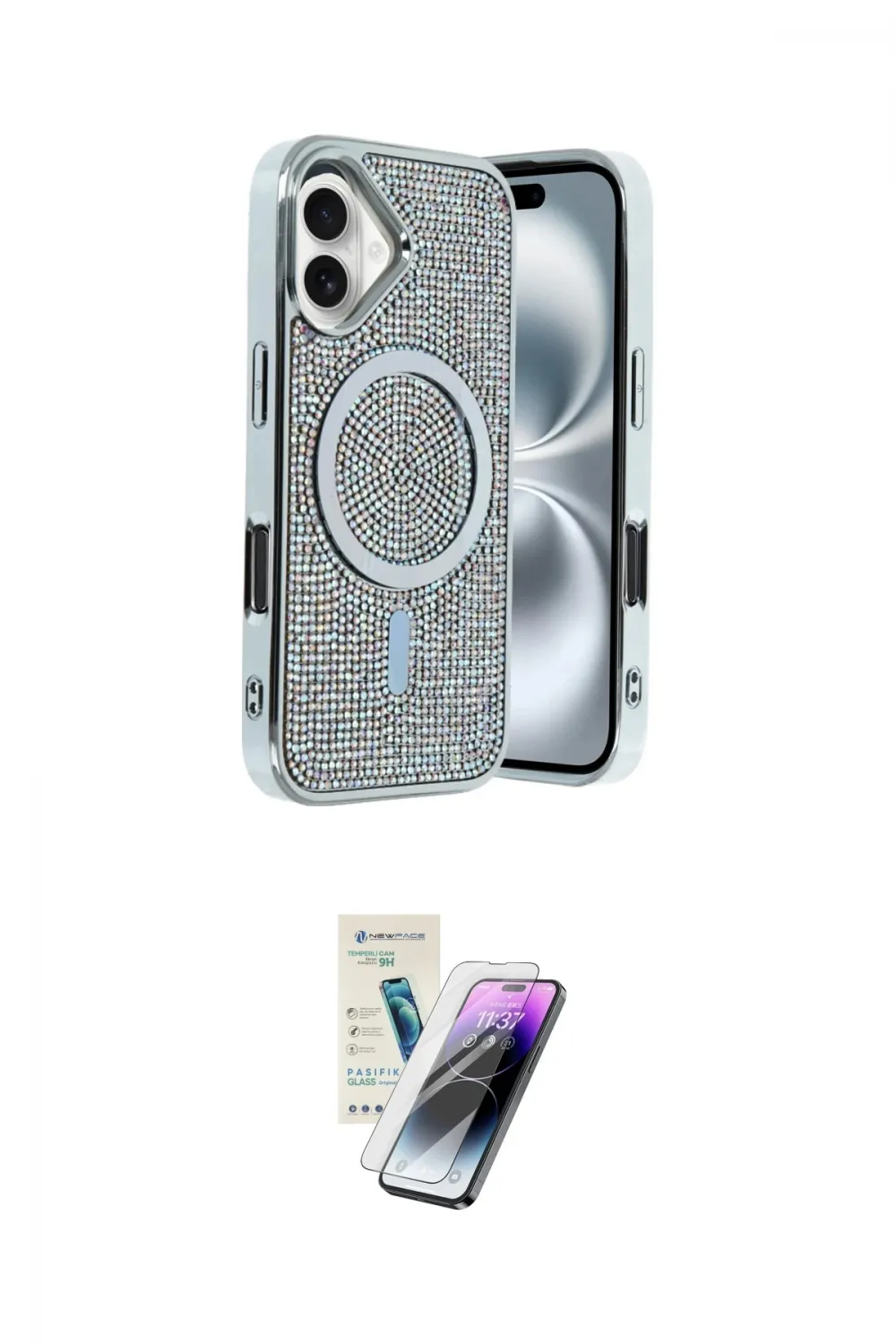 ieg™ iPhone 16 Kılıf Eksen Çizgi - Şeffaf Pasifik Cam Ekran Koruyucu