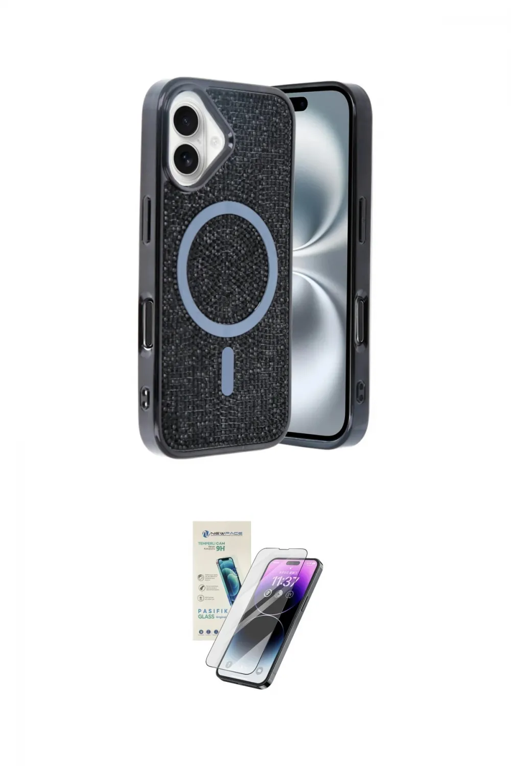 ieg™ iPhone 16 Kılıf Eksen Çizgi - Şeffaf Pasifik Cam Ekran Koruyucu
