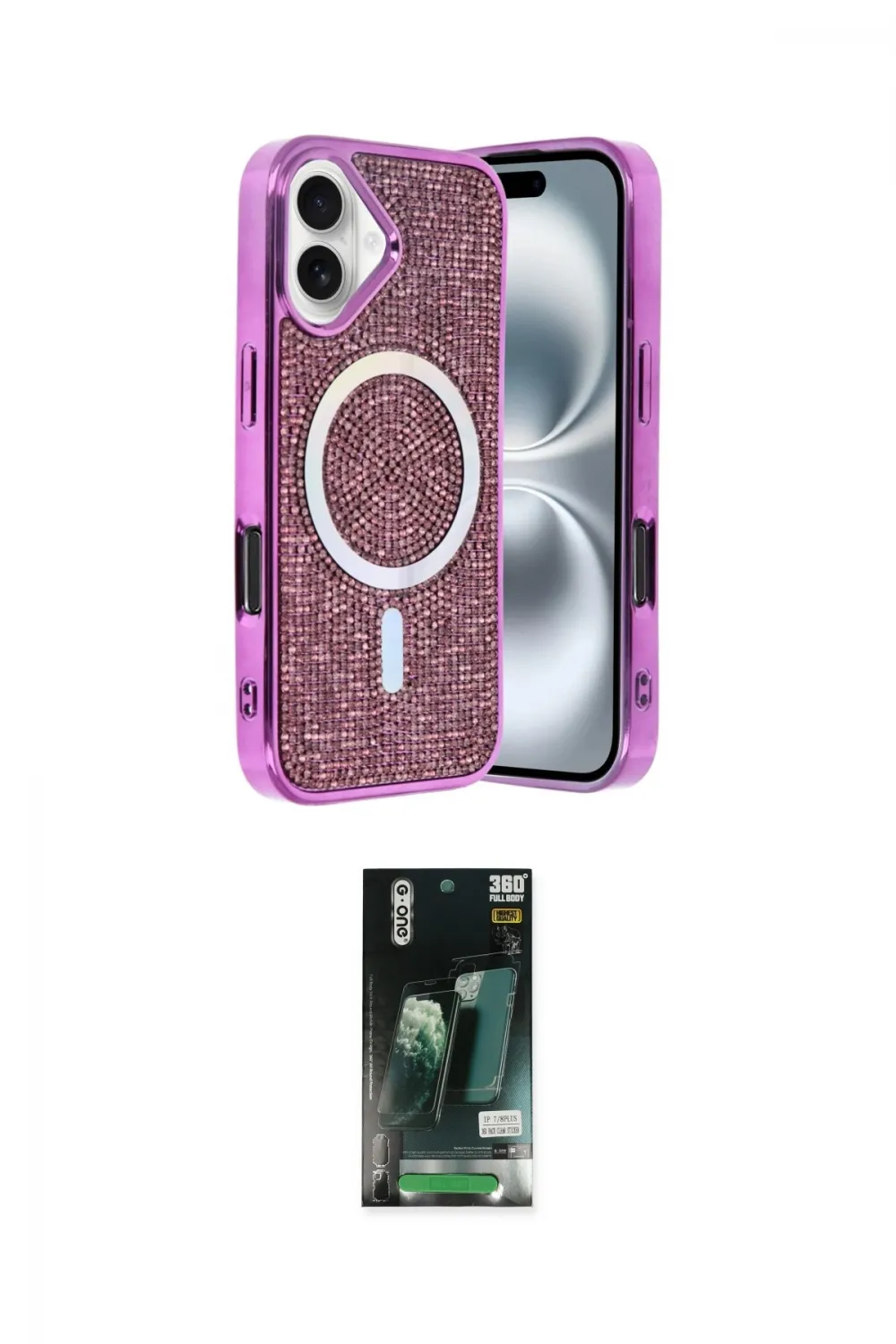 ieg™ iPhone 16 Kılıf Eksen Çizgi - Siyah 360 Mat Full Body Arka Koruyucu