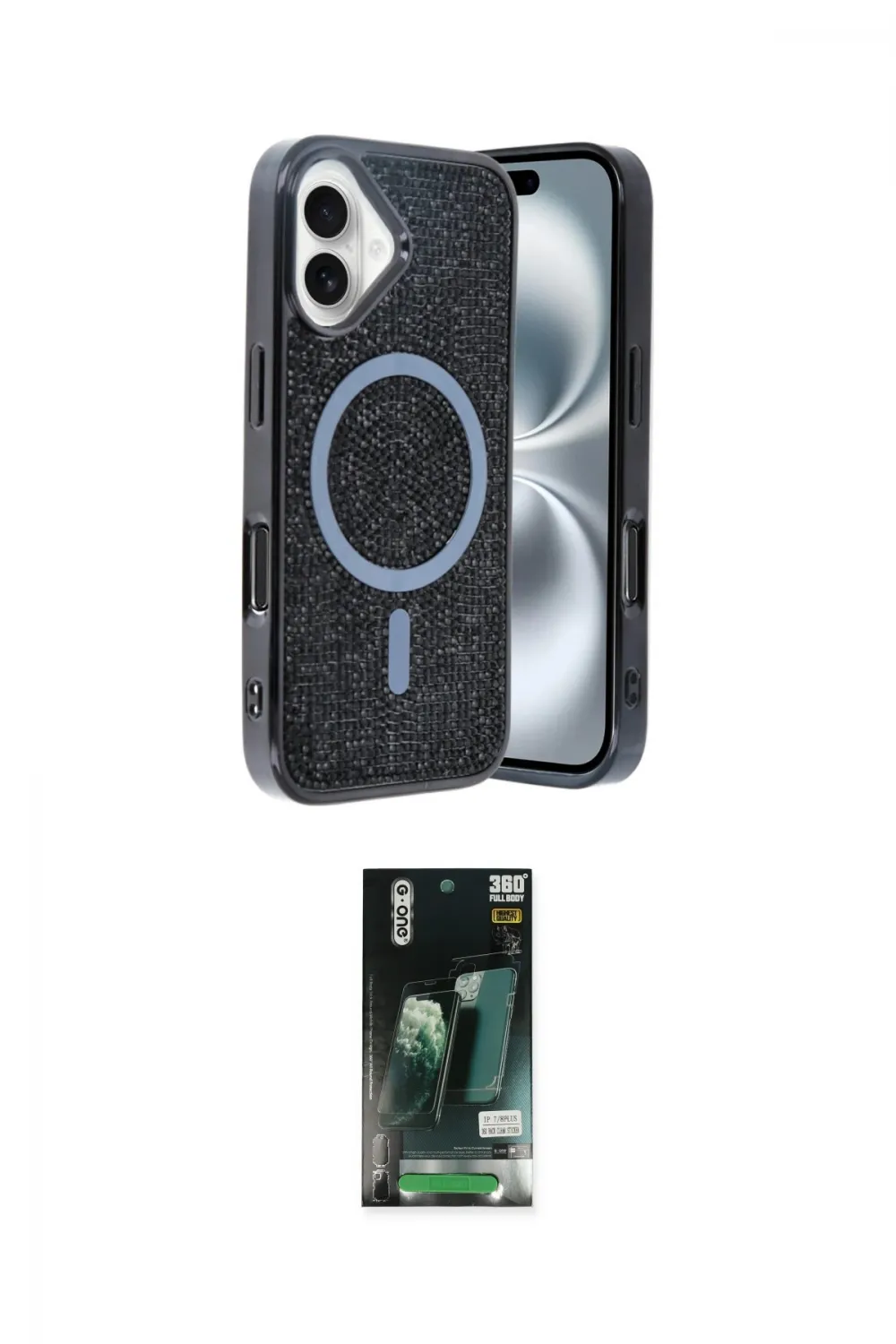 ieg™ iPhone 16 Kılıf Eksen Çizgi - Siyah 360 Mat Full Body Arka Koruyucu