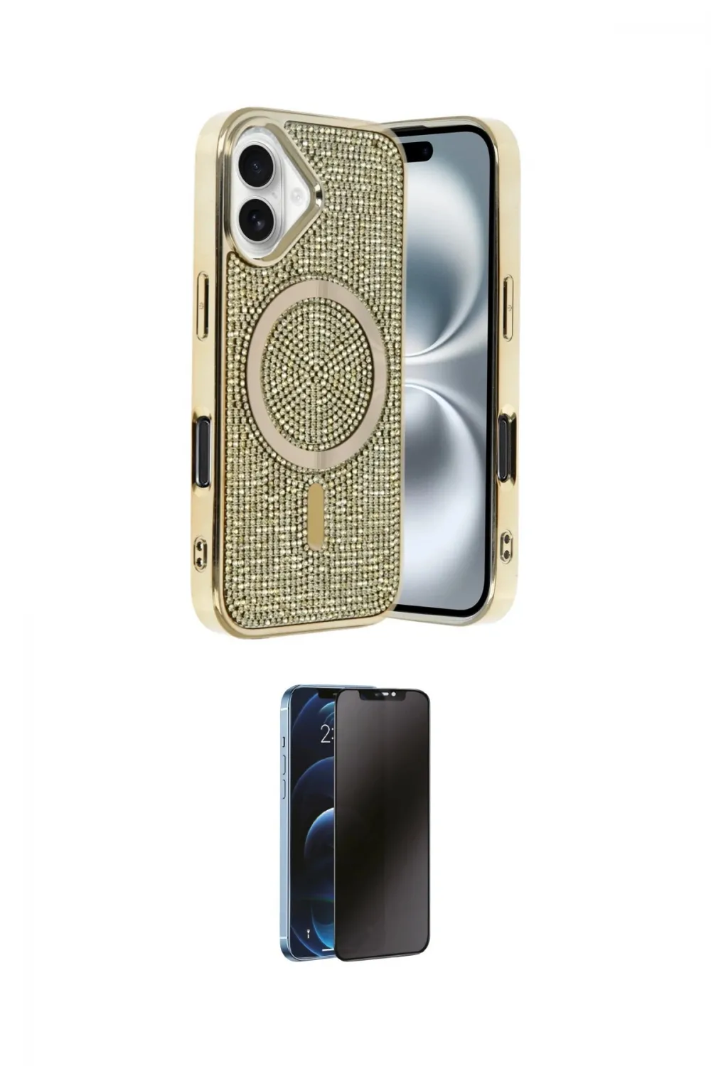 ieg™ iPhone 16 Kılıf Eksen Çizgi - Siyah 3D Antistatik Hayalet Cam Ekran Koruyucu