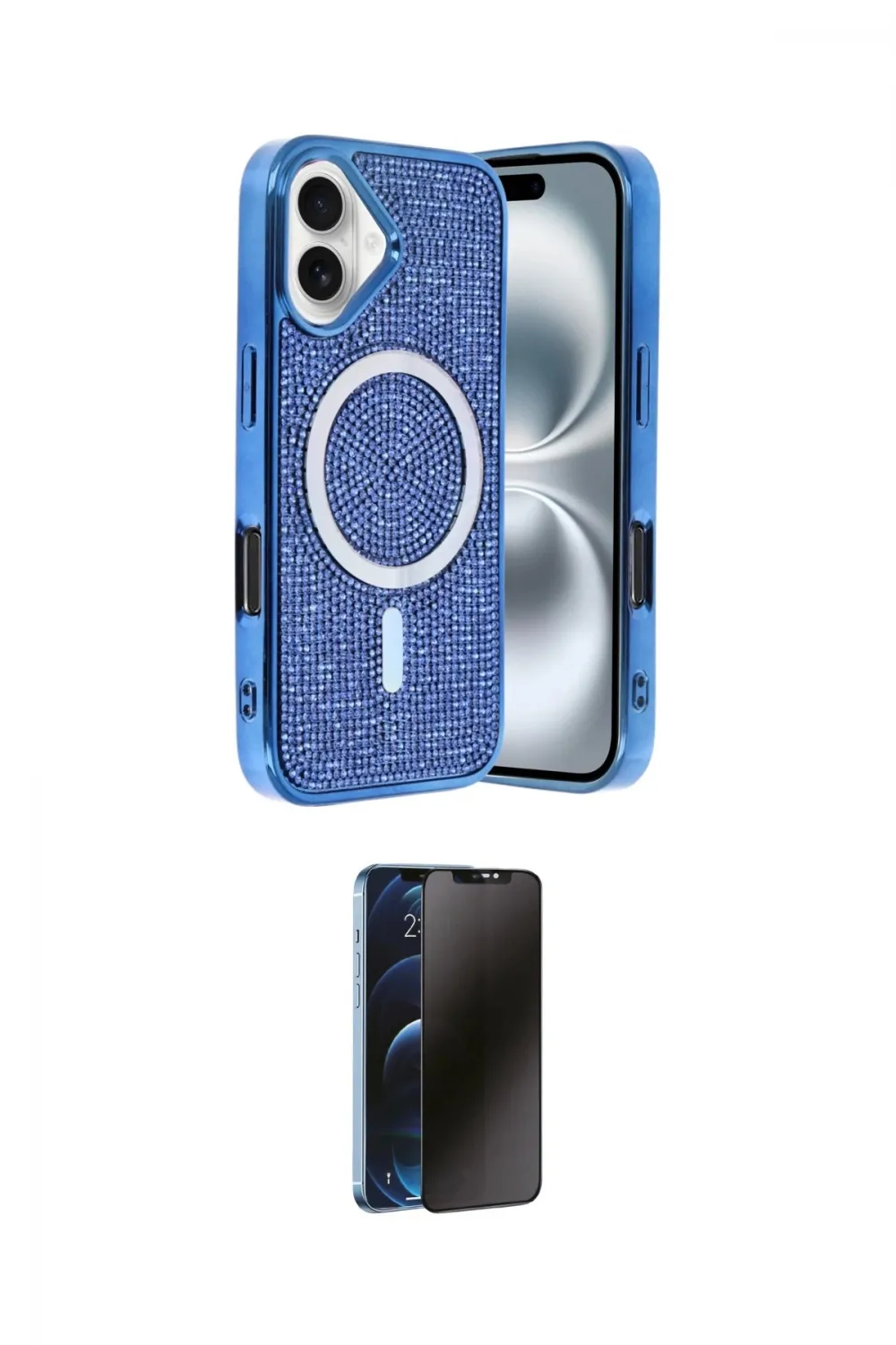 ieg™ iPhone 16 Kılıf Eksen Çizgi - Siyah 3D Antistatik Hayalet Cam Ekran Koruyucu