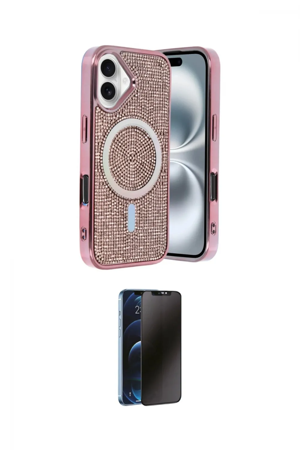 ieg™ iPhone 16 Kılıf Eksen Çizgi - Siyah 3D Antistatik Hayalet Cam Ekran Koruyucu