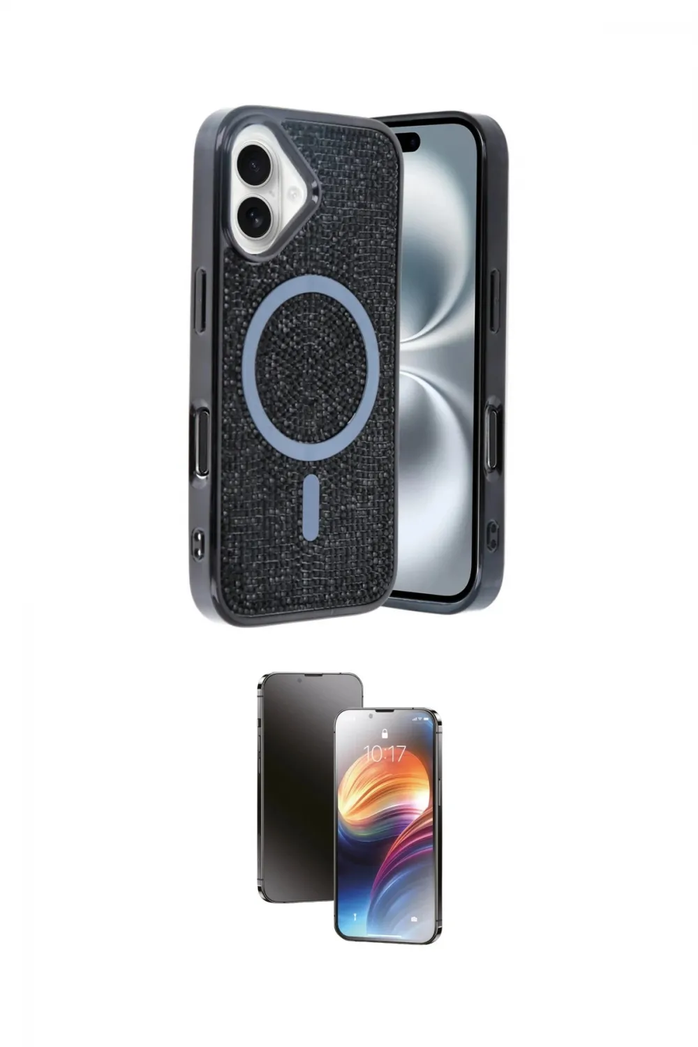 ieg™ iPhone 16 Kılıf Eksen Çizgi - Siyah 3D Antistatik Mat Seramik Nano Ekran Koruyucu
