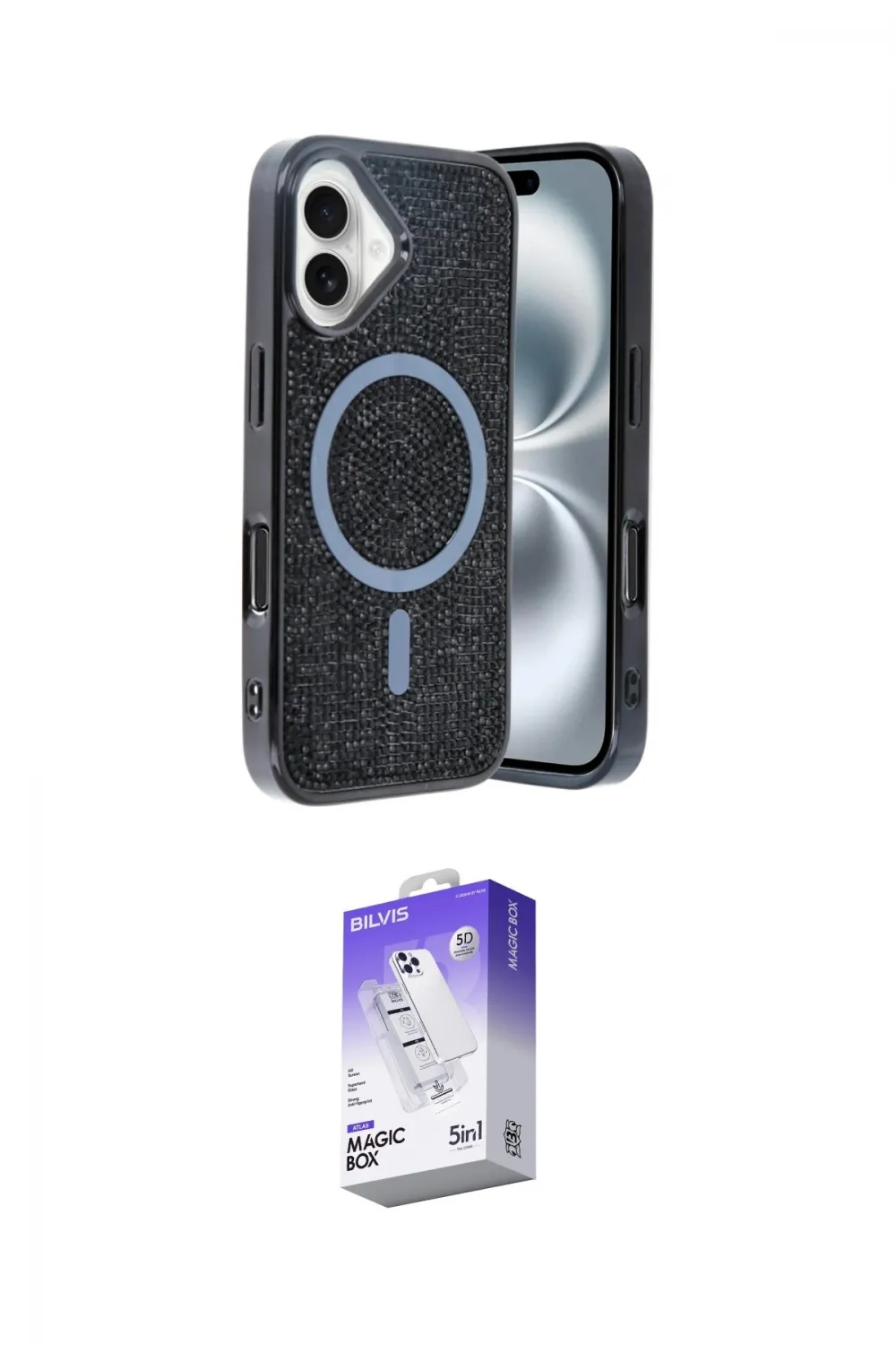 ieg™ iPhone 16 Kılıf Eksen Çizgi - Siyah Bilvis 5in1 3D Magic Cam Ekran Koruyucu