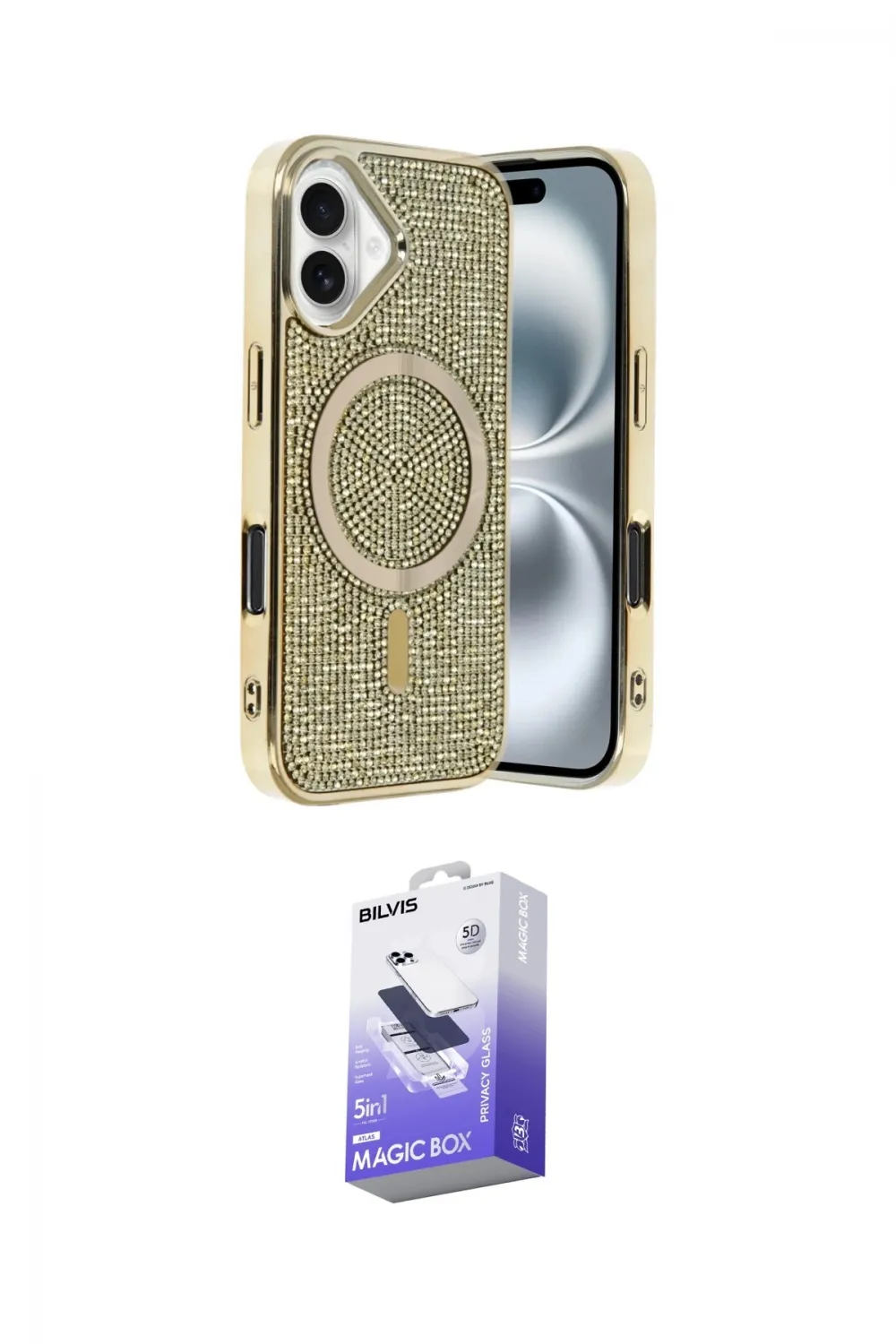 ieg™ iPhone 16 Kılıf Eksen Çizgi - Siyah Bilvis 5in1 5D Magic Hayalet Cam Ekran Koruyucu