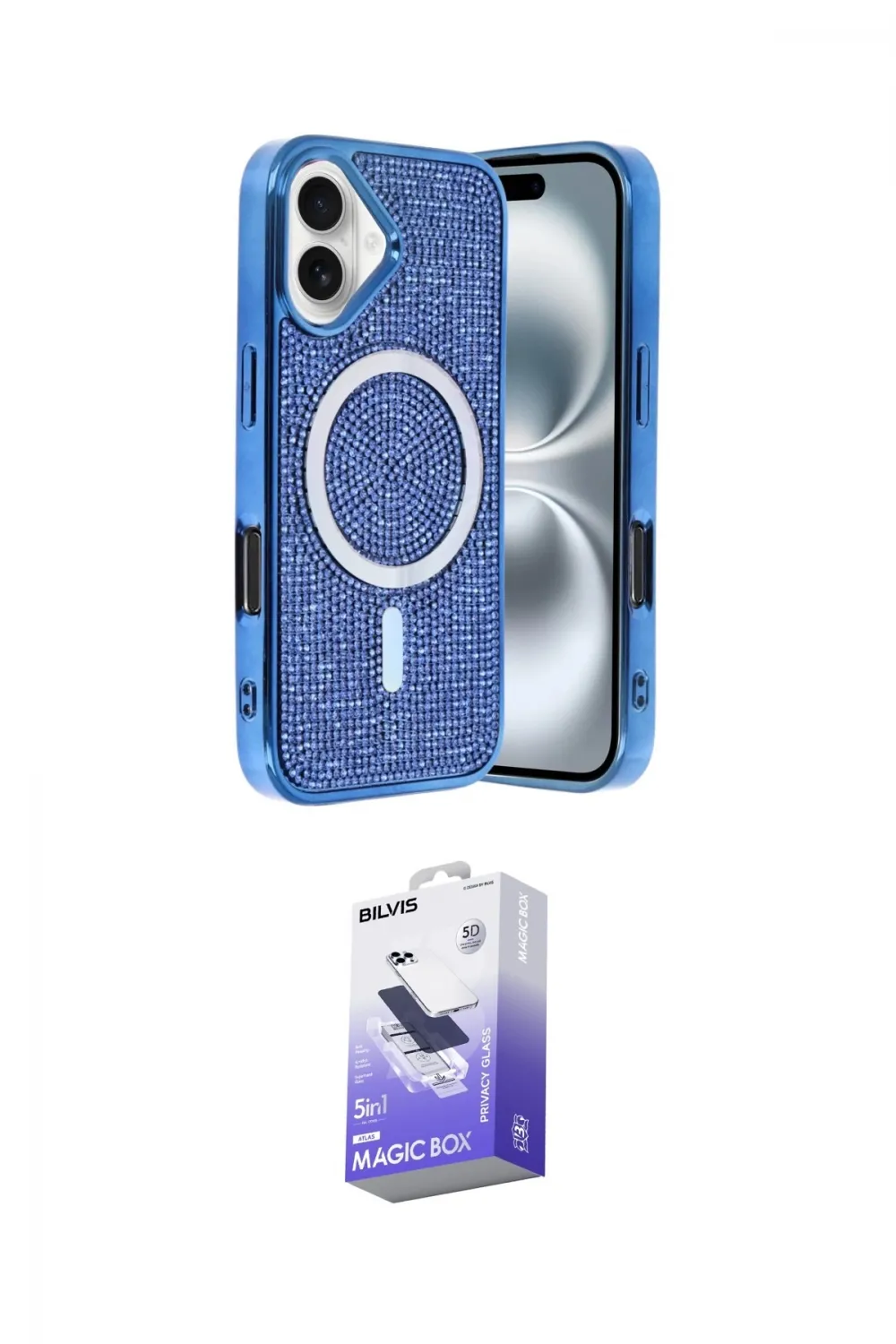 ieg™ iPhone 16 Kılıf Eksen Çizgi - Siyah Bilvis 5in1 5D Magic Hayalet Cam Ekran Koruyucu