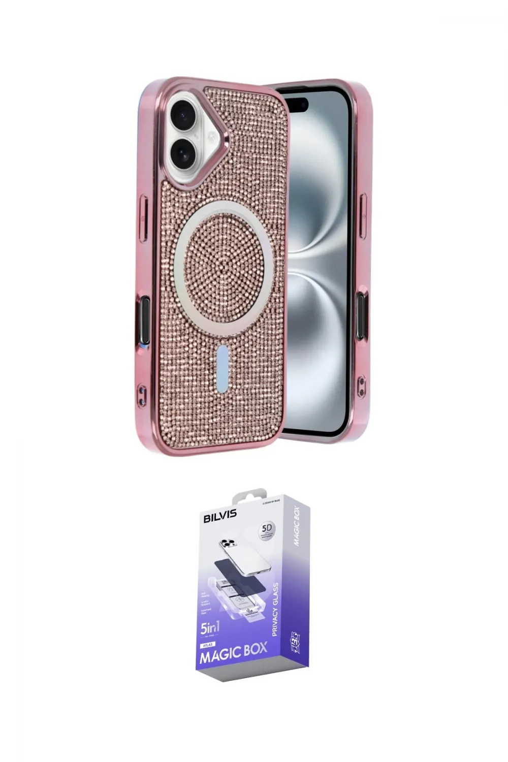 ieg™ iPhone 16 Kılıf Eksen Çizgi - Siyah Bilvis 5in1 5D Magic Hayalet Cam Ekran Koruyucu