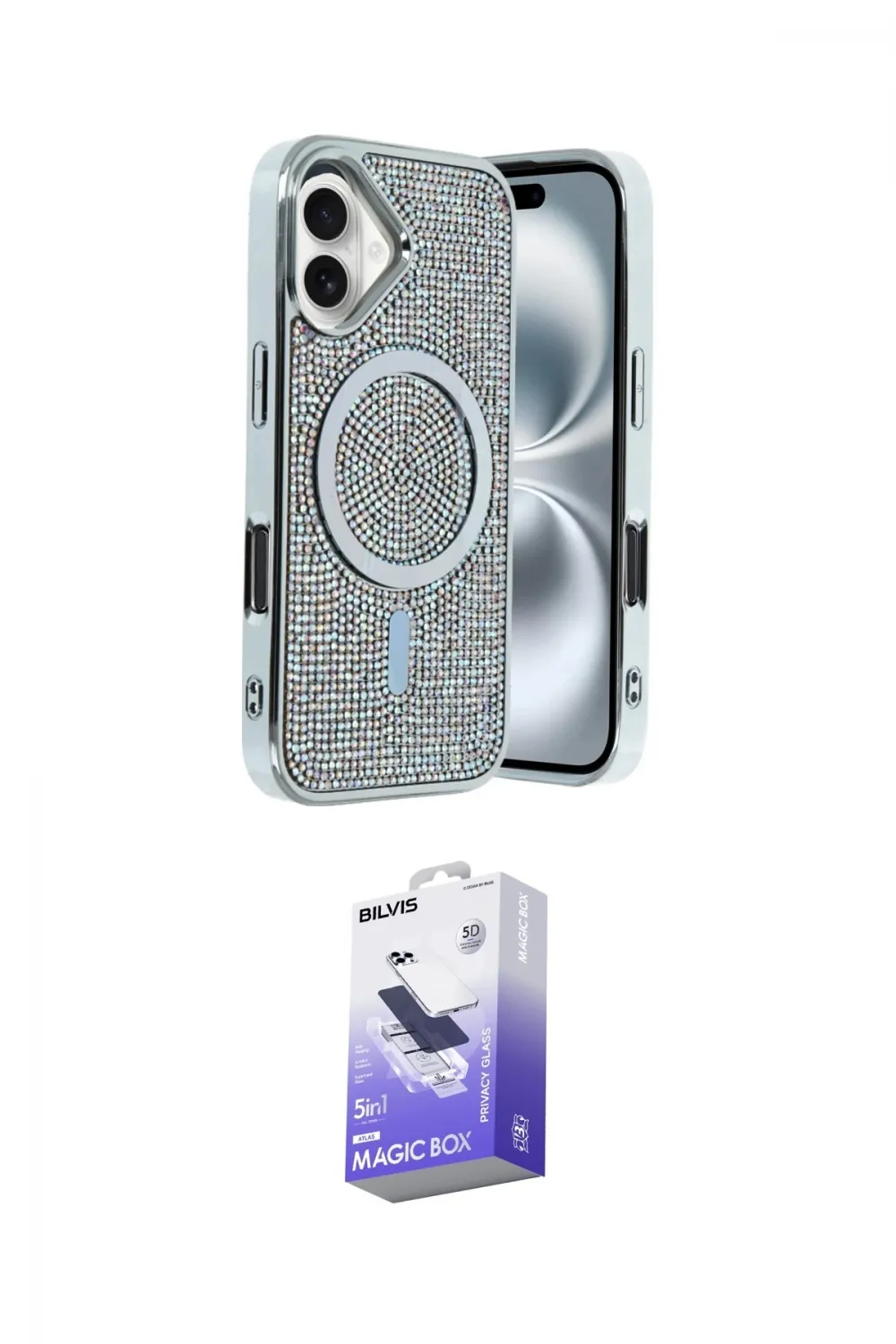 ieg™ iPhone 16 Kılıf Eksen Çizgi - Siyah Bilvis 5in1 5D Magic Hayalet Cam Ekran Koruyucu