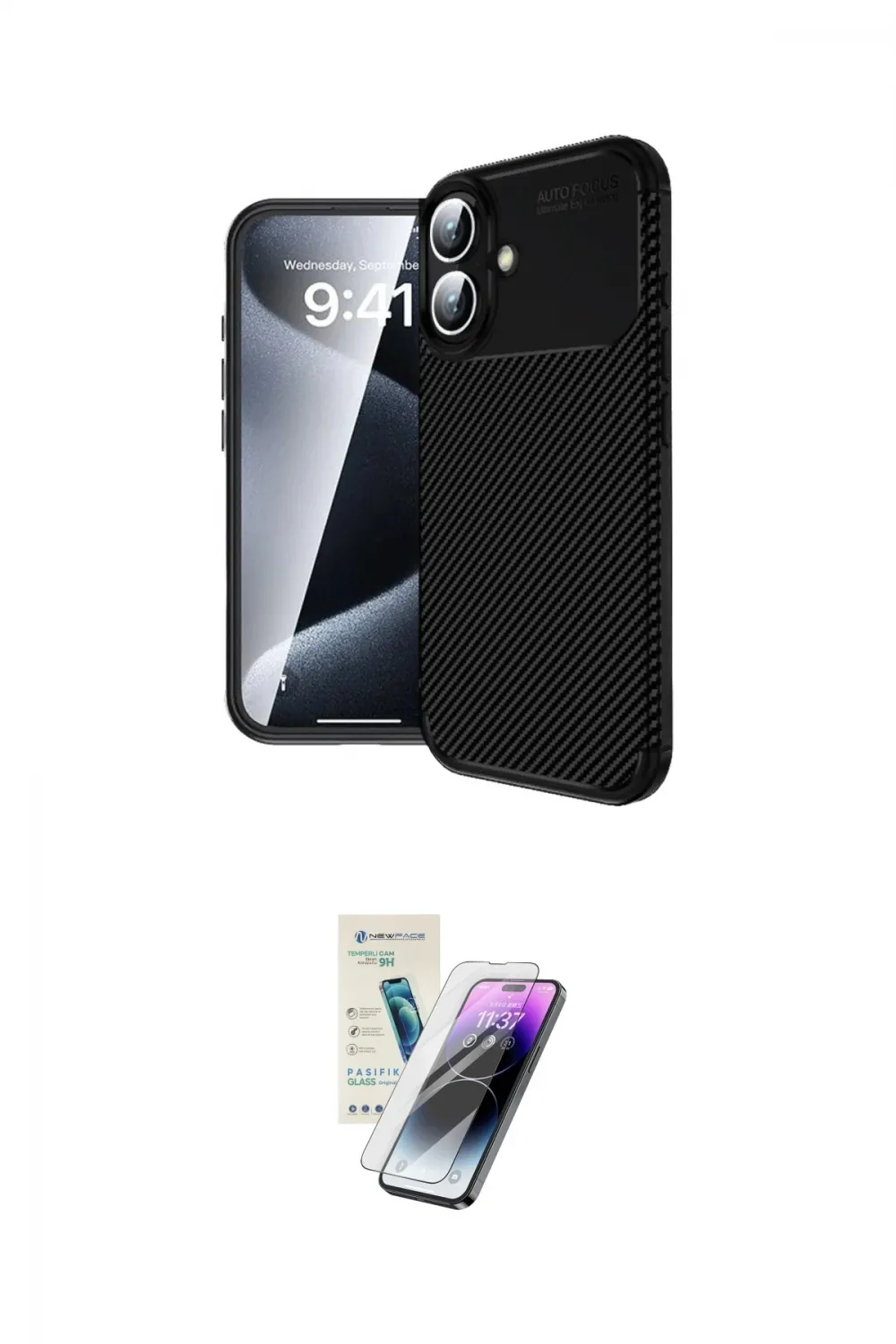 ieg™ iPhone 16 Kılıf Eksen Form Prime - Şeffaf Pasifik Cam Ekran Koruyucu