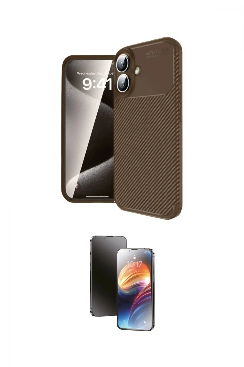 ieg™ iPhone 16 Kılıf Eksen Form Prime - Siyah 3D Antistatik Mat Seramik Nano Ekran Koruyucu