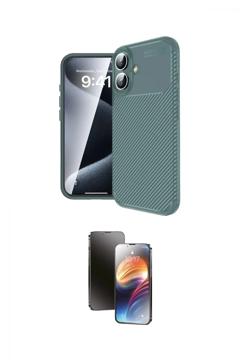 ieg™ iPhone 16 Kılıf Eksen Form Prime - Siyah 3D Antistatik Mat Seramik Nano Ekran Koruyucu