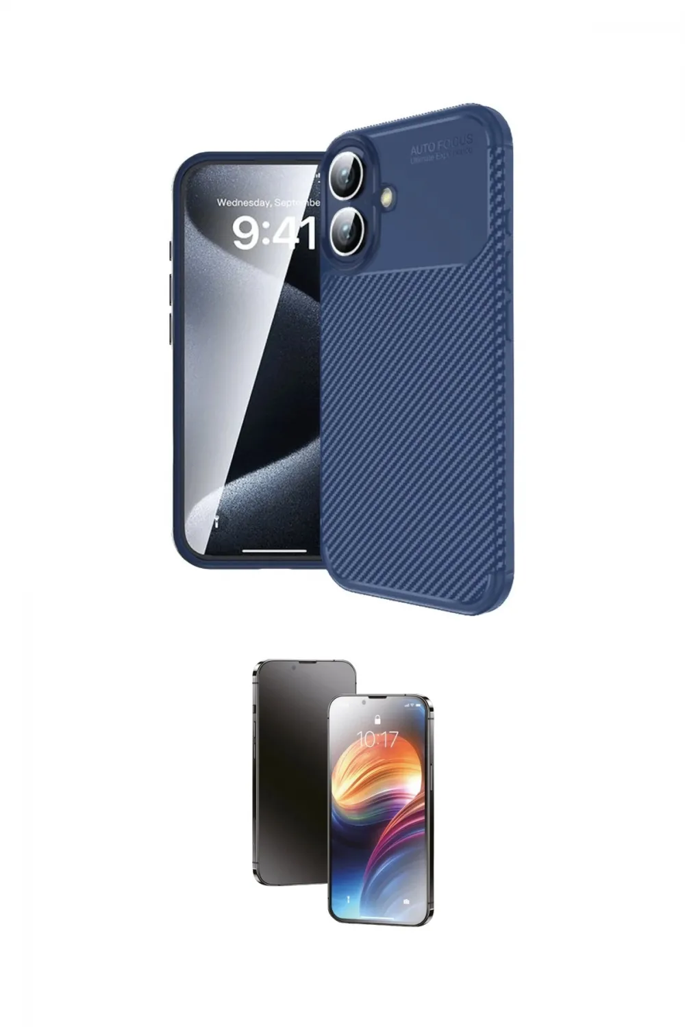 ieg™ iPhone 16 Kılıf Eksen Form Prime - Siyah 3D Antistatik Mat Seramik Nano Ekran Koruyucu