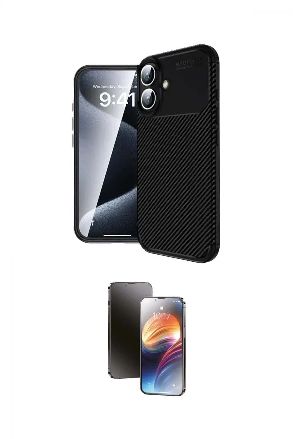 ieg™ iPhone 16 Kılıf Eksen Form Prime - Siyah 3D Antistatik Mat Seramik Nano Ekran Koruyucu