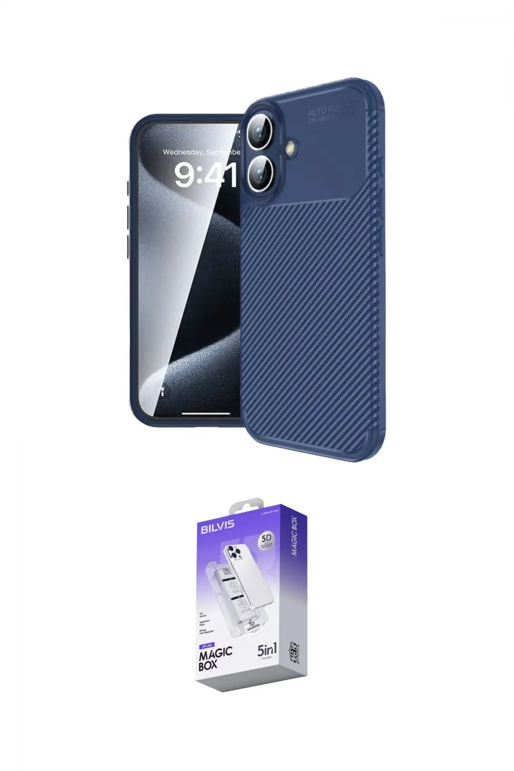 ieg™ iPhone 16 Kılıf Eksen Form Prime - Siyah Bilvis 5in1 3D Magic Cam Ekran Koruyucu