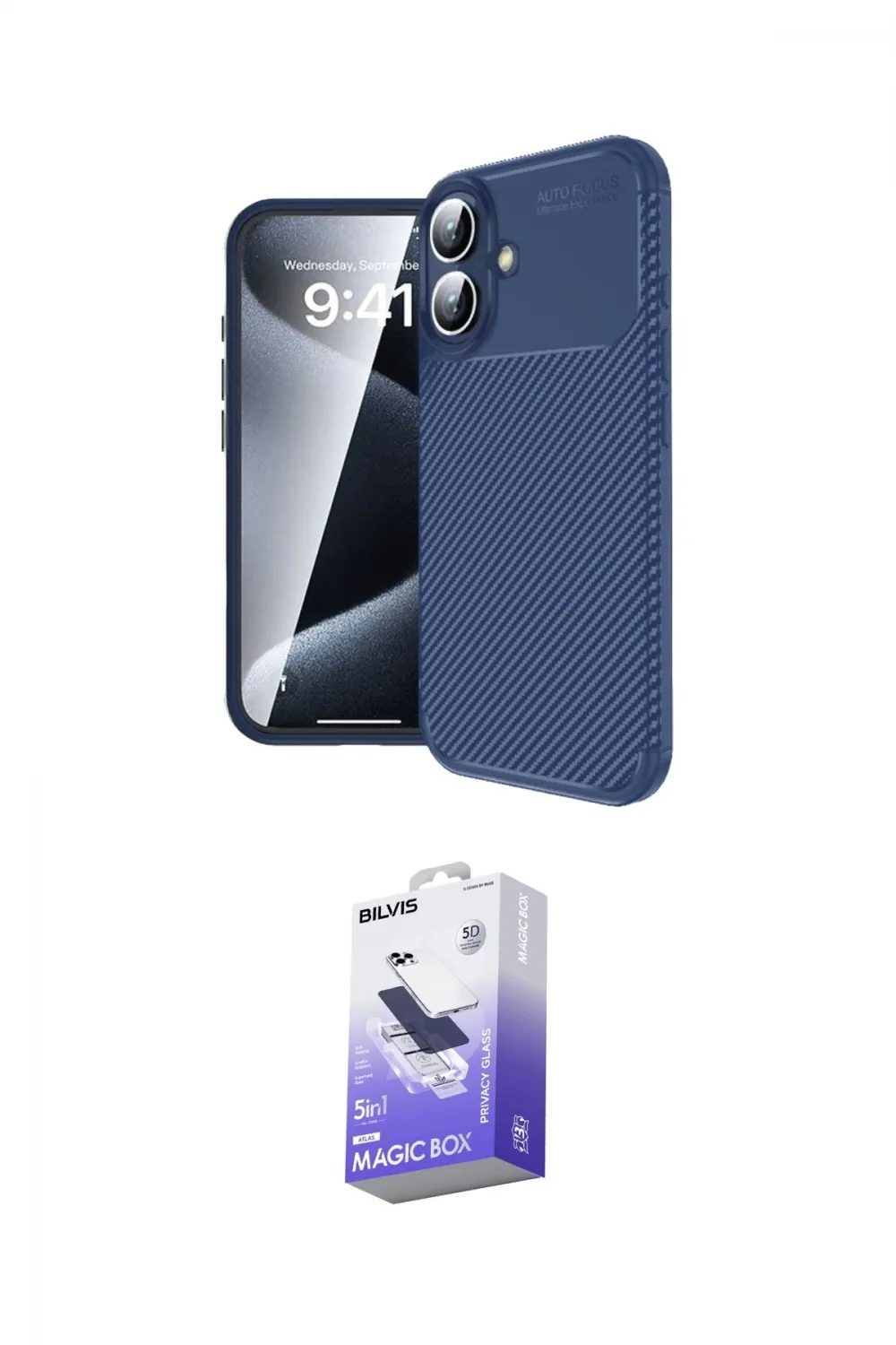 ieg™ iPhone 16 Kılıf Eksen Form Prime - Siyah Bilvis 5in1 5D Magic Hayalet Cam Ekran Koruyucu