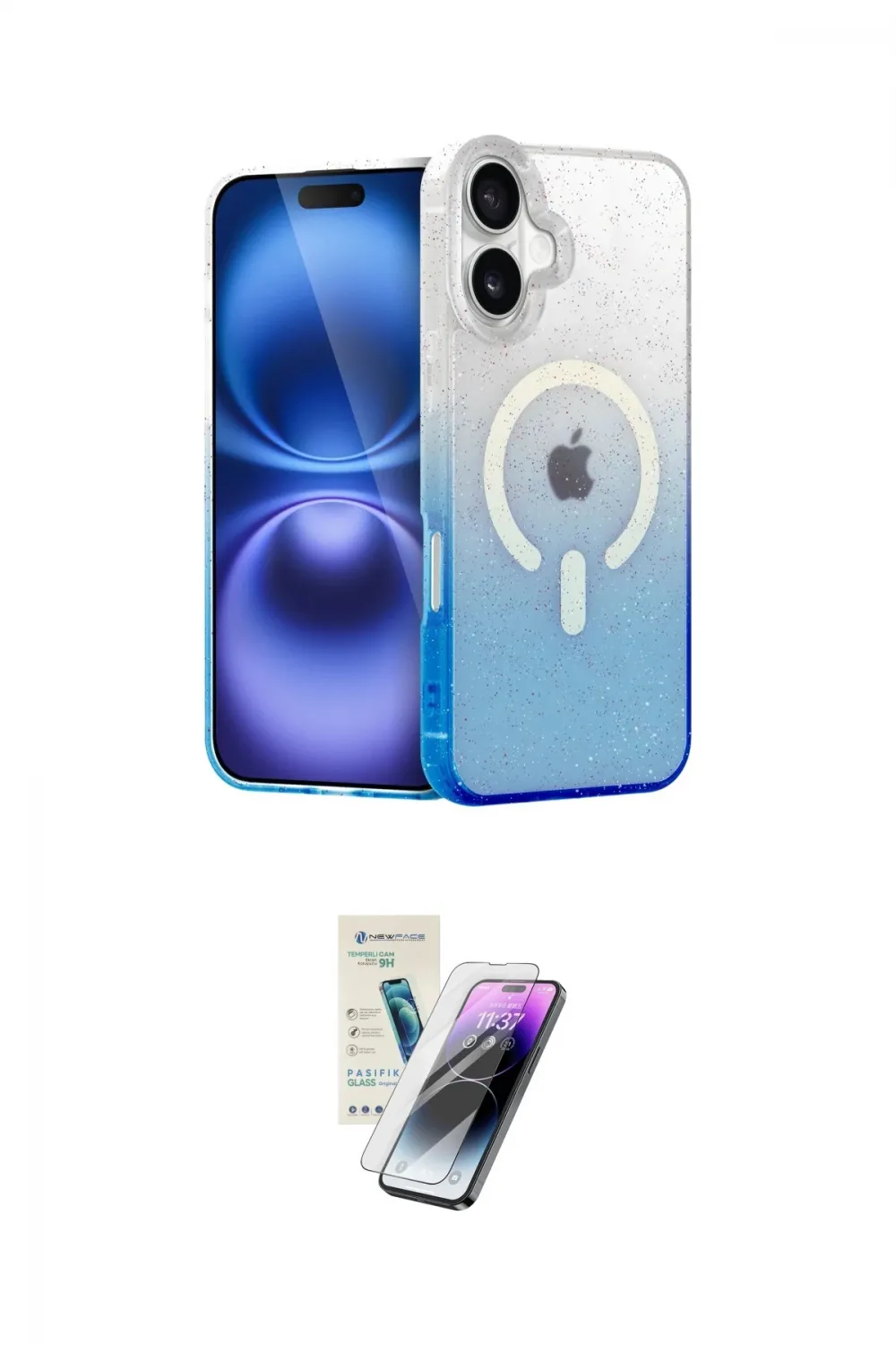 ieg™ iPhone 16 Kılıf Eksen Minimal Özel Seri - Şeffaf Pasifik Cam Ekran Koruyucu