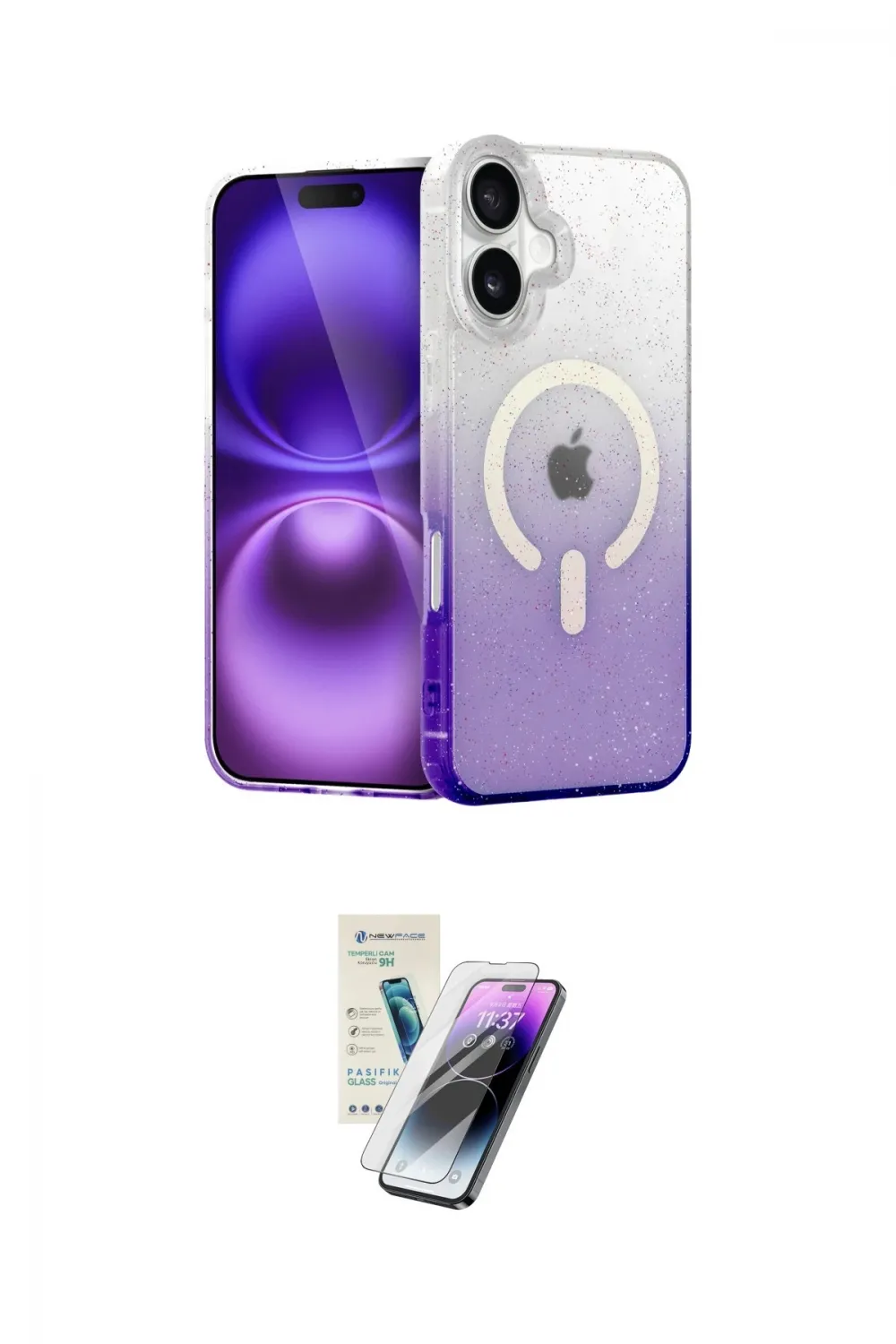 ieg™ iPhone 16 Kılıf Eksen Minimal Özel Seri - Şeffaf Pasifik Cam Ekran Koruyucu