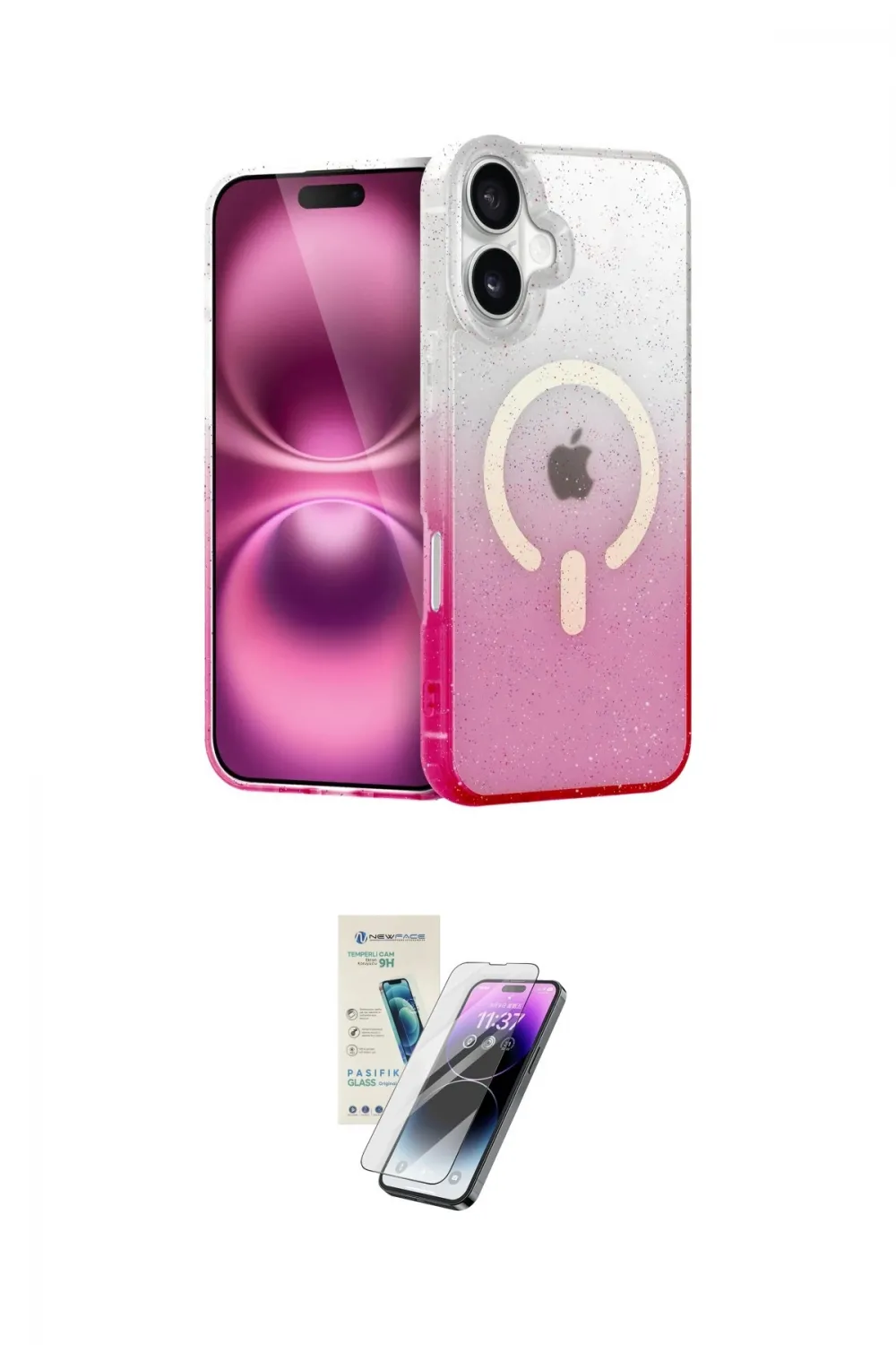 ieg™ iPhone 16 Kılıf Eksen Minimal Özel Seri - Şeffaf Pasifik Cam Ekran Koruyucu