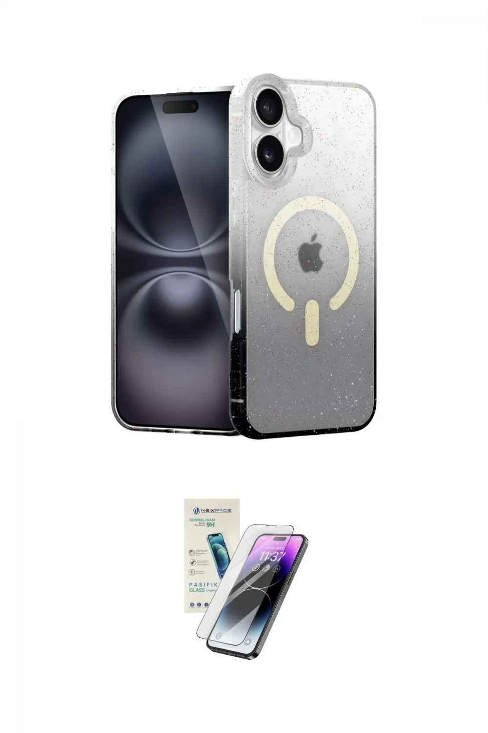 ieg™ iPhone 16 Kılıf Eksen Minimal Özel Seri - Şeffaf Pasifik Cam Ekran Koruyucu
