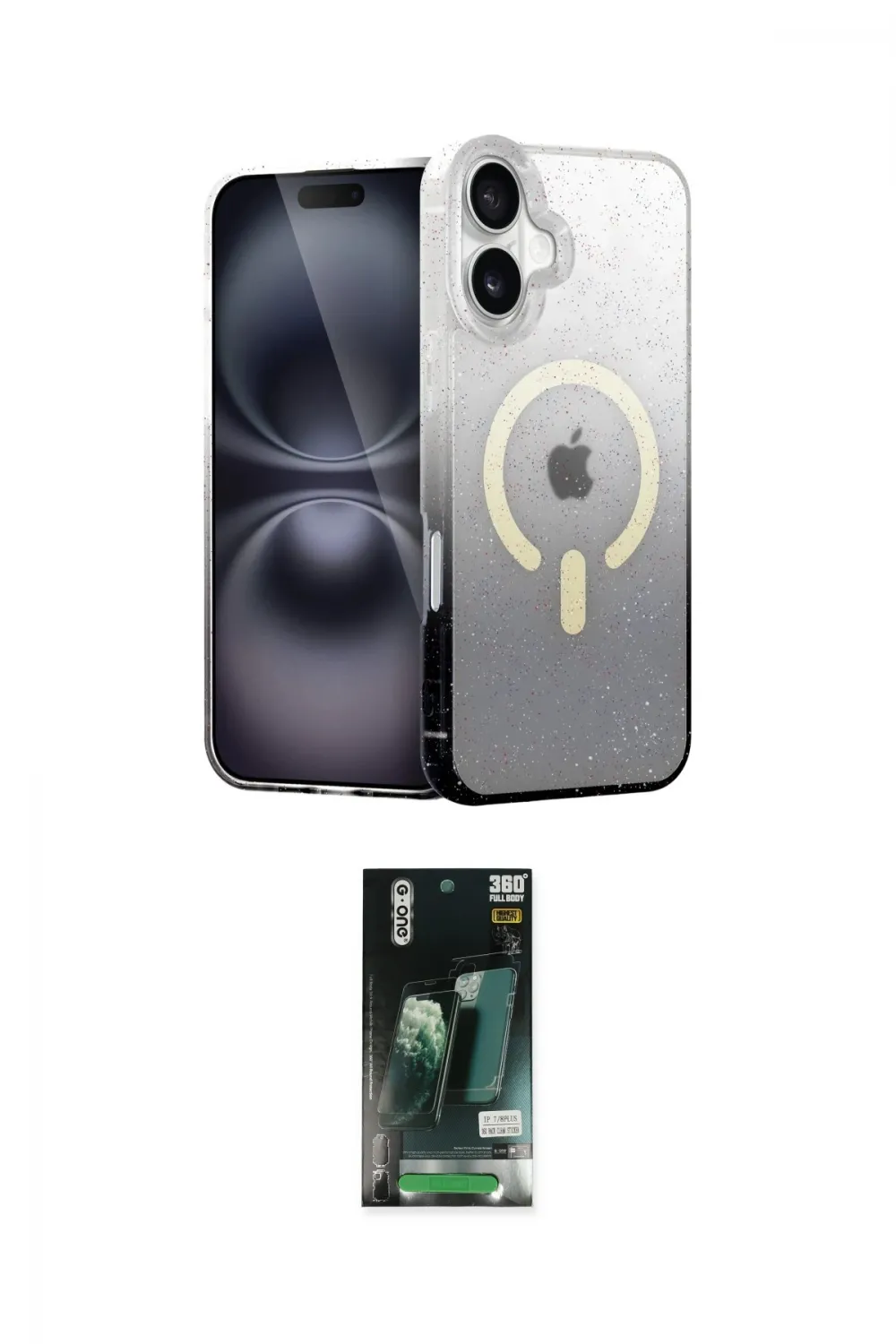 ieg™ iPhone 16 Kılıf Eksen Minimal Özel Seri - Siyah 360 Mat Full Body Arka Koruyucu