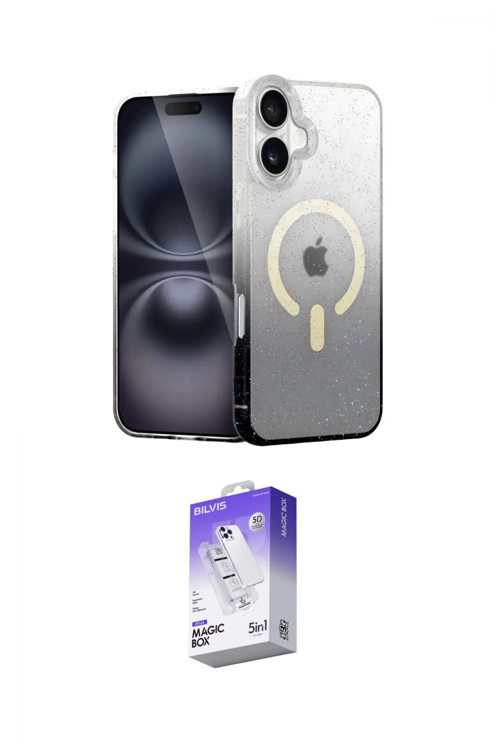 ieg™ iPhone 16 Kılıf Eksen Minimal Özel Seri - Siyah Bilvis 5in1 3D Magic Cam Ekran Koruyucu
