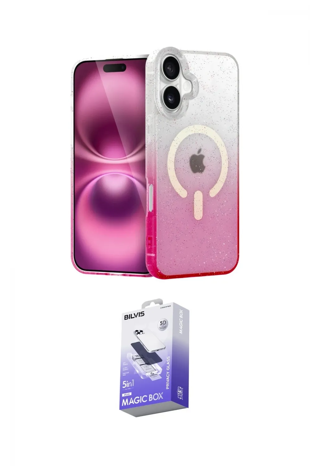 ieg™ iPhone 16 Kılıf Eksen Minimal Özel Seri - Siyah Bilvis 5in1 5D Magic Hayalet Cam Ekran Koruyucu