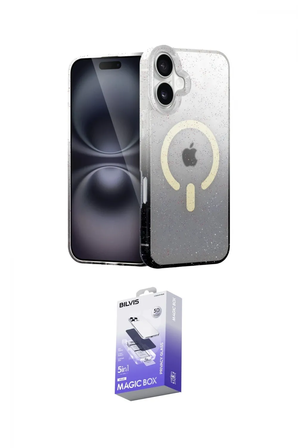 ieg™ iPhone 16 Kılıf Eksen Minimal Özel Seri - Siyah Bilvis 5in1 5D Magic Hayalet Cam Ekran Koruyucu