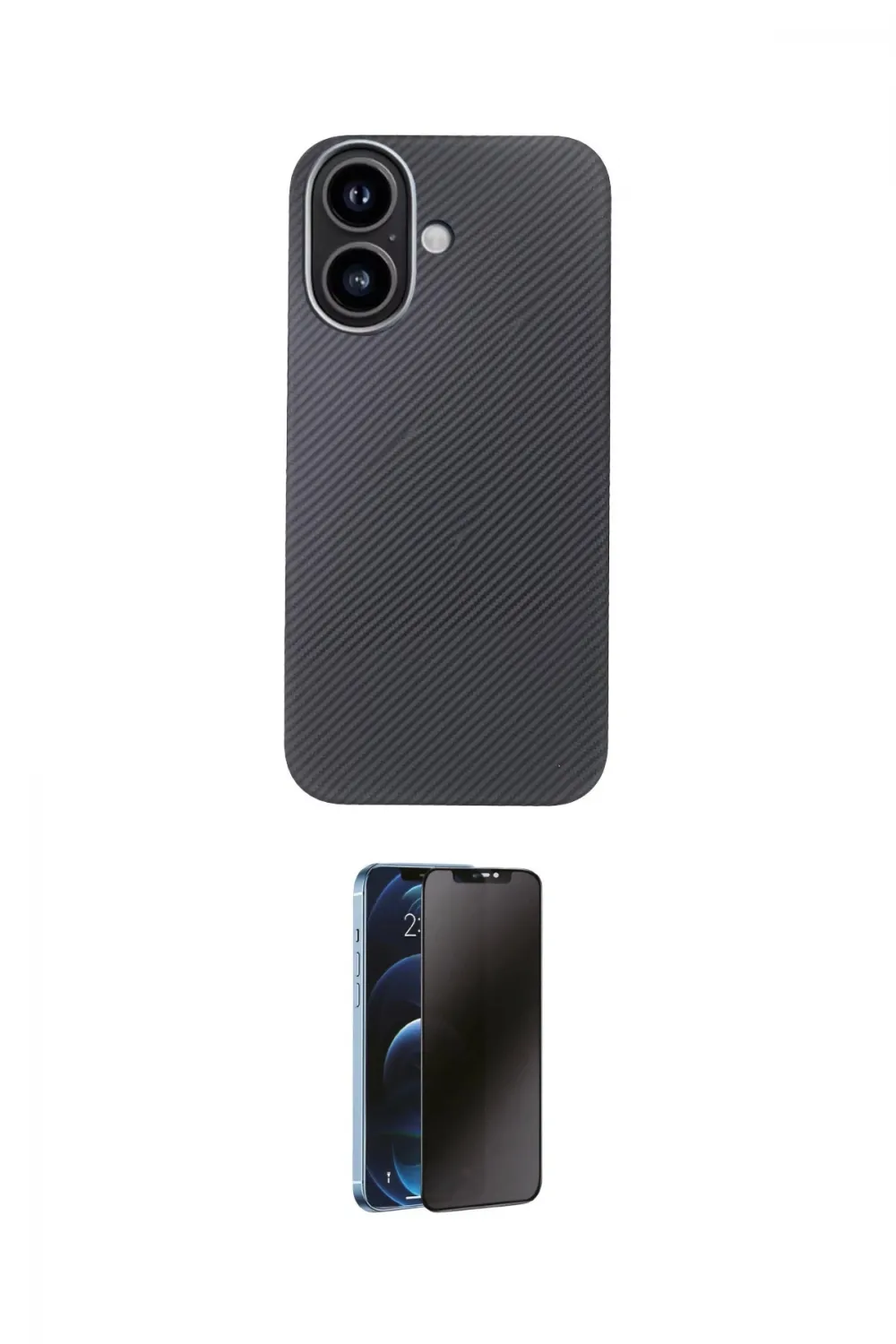 ieg™ iPhone 16 Kılıf Eksen Prime - Siyah 3D Antistatik Hayalet Cam Ekran Koruyucu