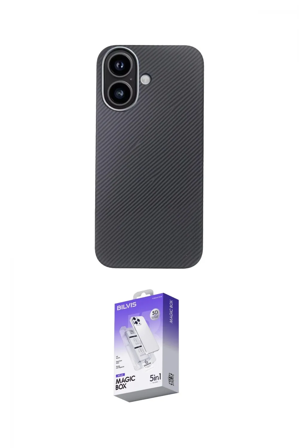 ieg™ iPhone 16 Kılıf Eksen Prime - Siyah Bilvis 5in1 3D Magic Cam Ekran Koruyucu