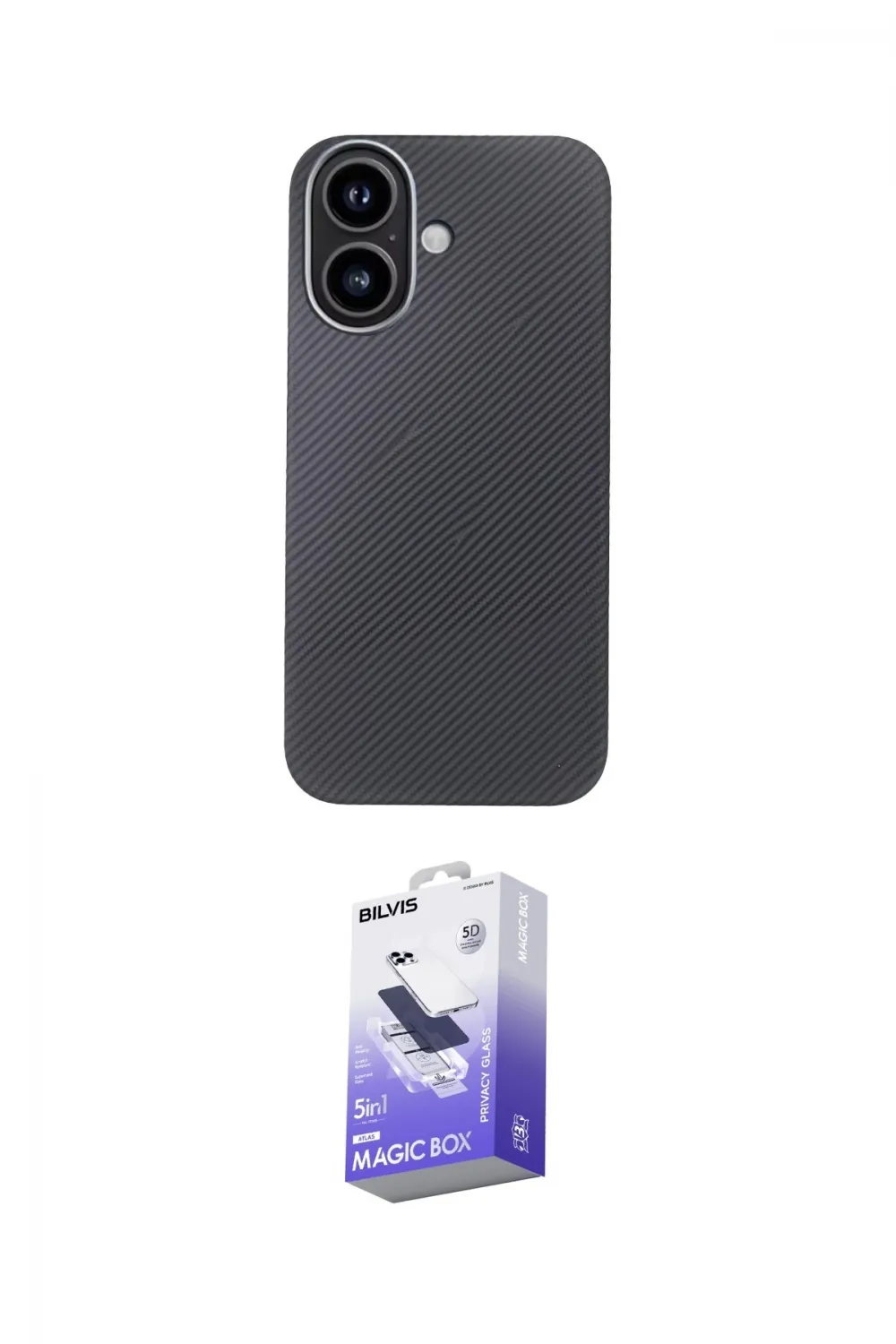 ieg™ iPhone 16 Kılıf Eksen Prime - Siyah Bilvis 5in1 5D Magic Hayalet Cam Ekran Koruyucu