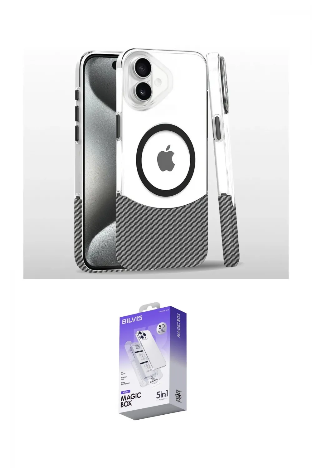 ieg™ iPhone 16 Kılıf İz Asil Prime - Siyah Bilvis 5in1 3D Magic Cam Ekran Koruyucu