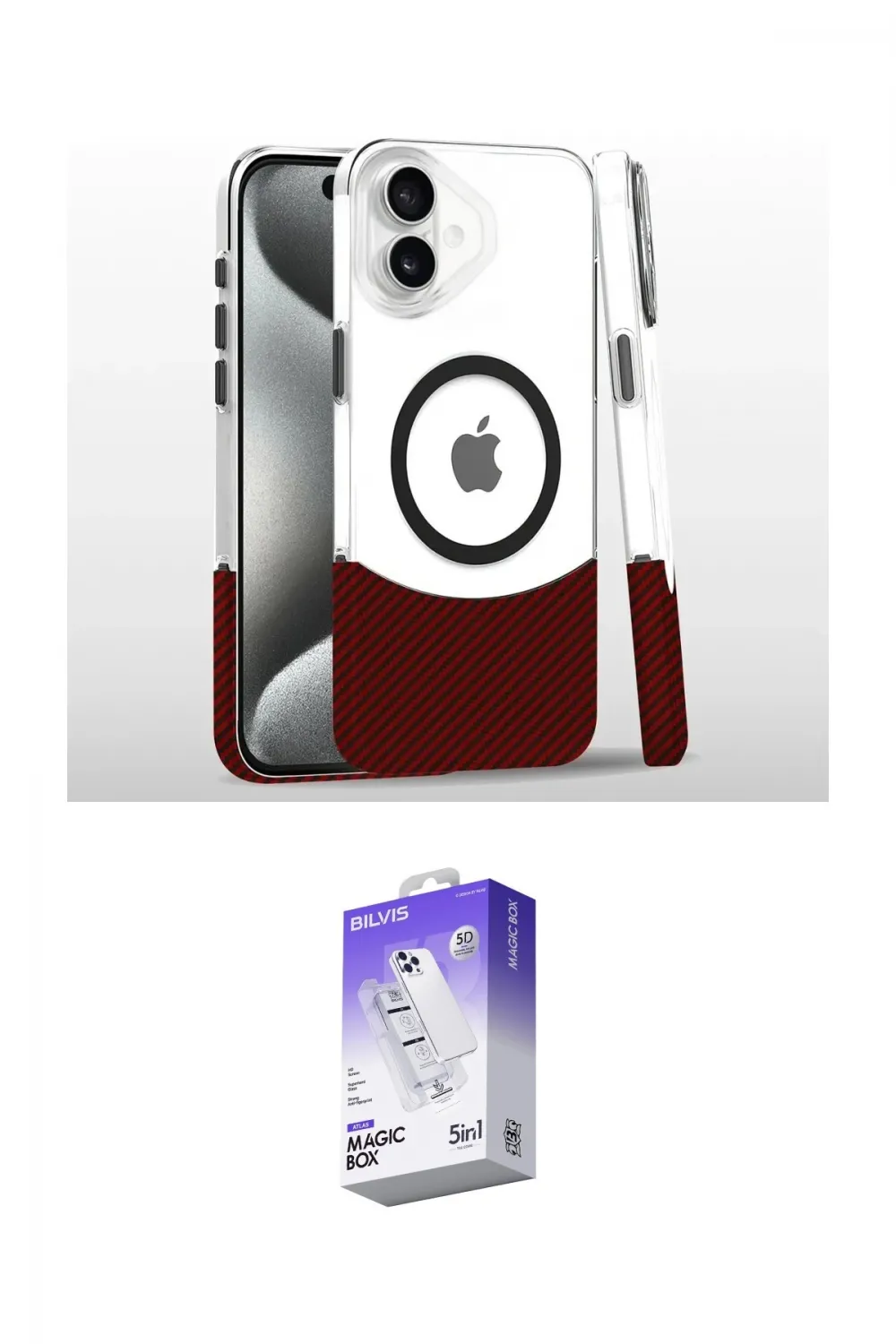 ieg™ iPhone 16 Kılıf İz Asil Prime - Siyah Bilvis 5in1 3D Magic Cam Ekran Koruyucu