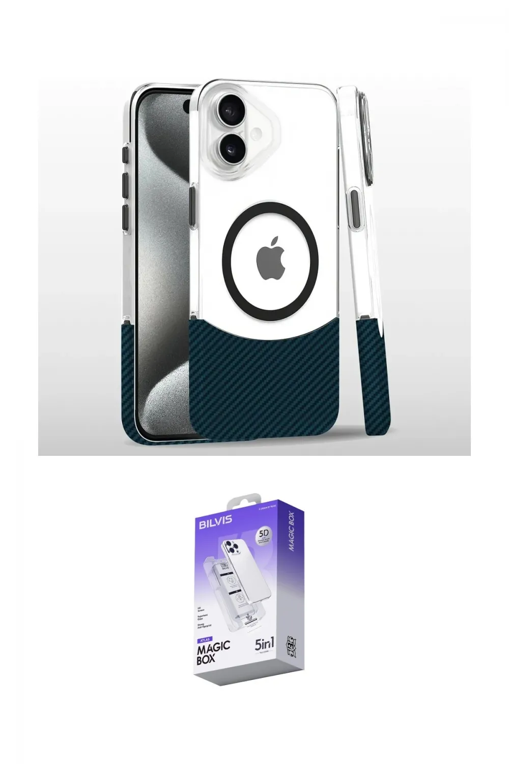 ieg™ iPhone 16 Kılıf İz Asil Prime - Siyah Bilvis 5in1 3D Magic Cam Ekran Koruyucu