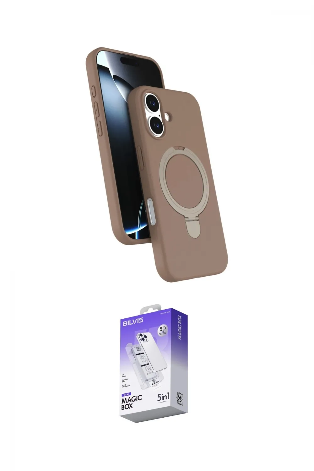 ieg™ iPhone 16 Kılıf İz Işık Koleksiyonu - Siyah Bilvis 5in1 3D Magic Cam Ekran Koruyucu