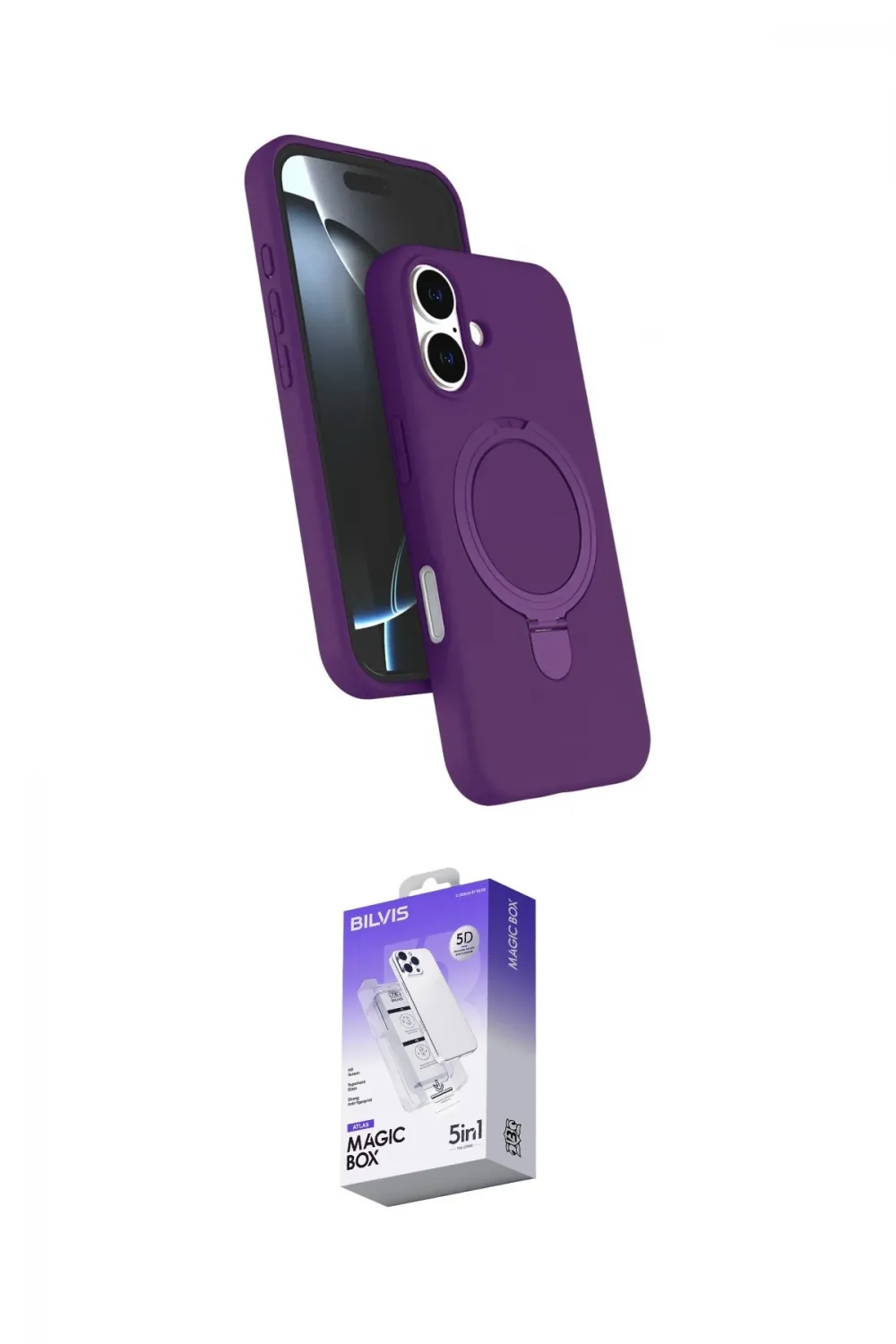 ieg™ iPhone 16 Kılıf İz Işık Koleksiyonu - Siyah Bilvis 5in1 3D Magic Cam Ekran Koruyucu