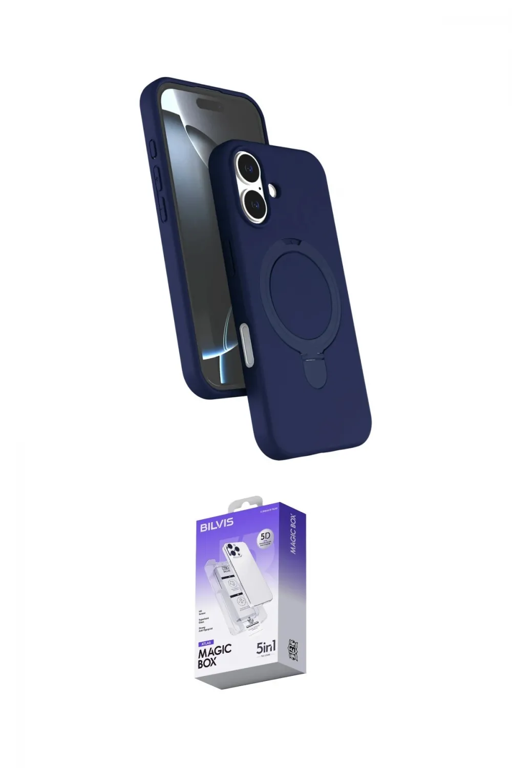 ieg™ iPhone 16 Kılıf İz Işık Koleksiyonu - Siyah Bilvis 5in1 3D Magic Cam Ekran Koruyucu