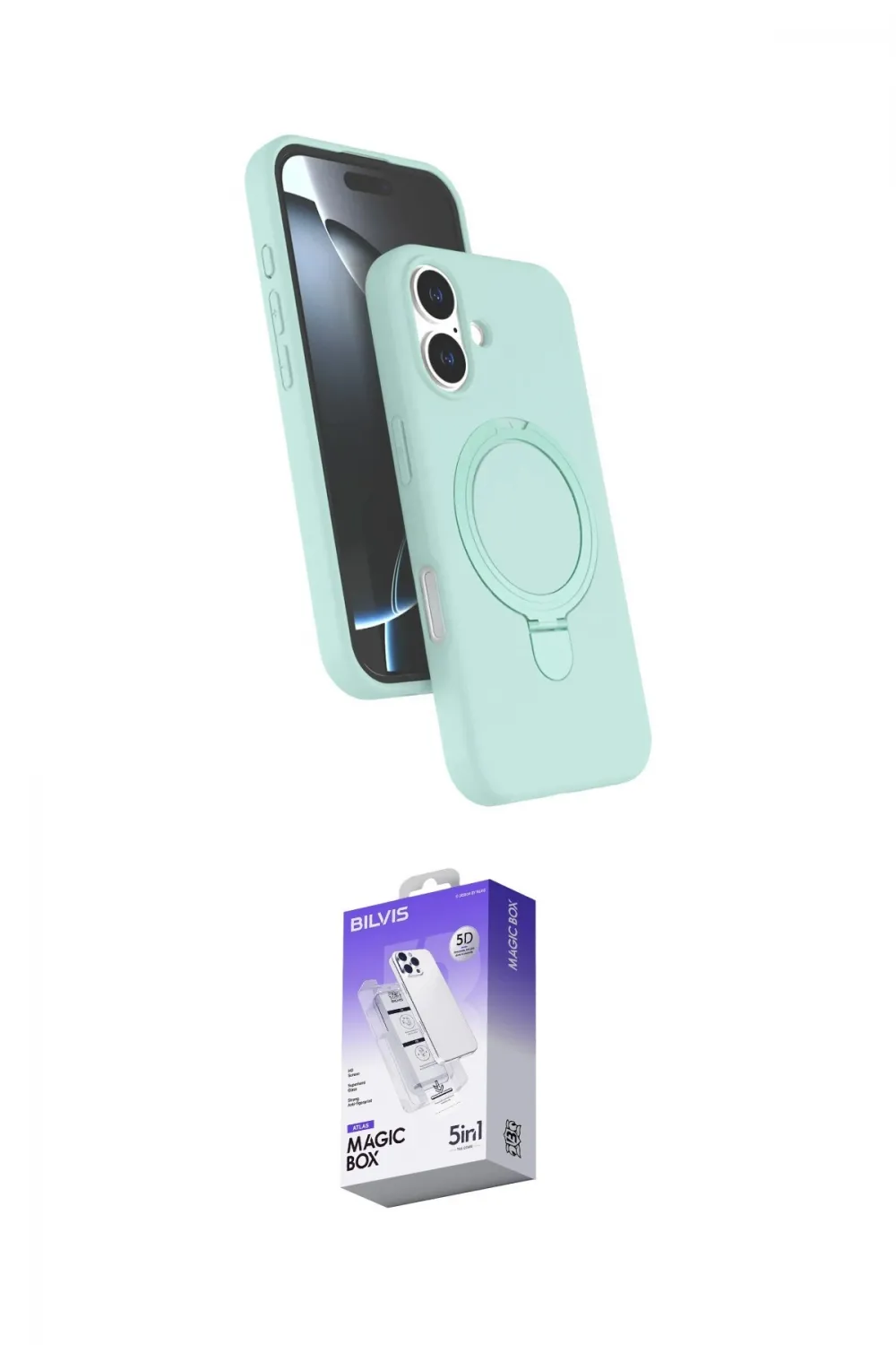 ieg™ iPhone 16 Kılıf İz Işık Koleksiyonu - Siyah Bilvis 5in1 3D Magic Cam Ekran Koruyucu