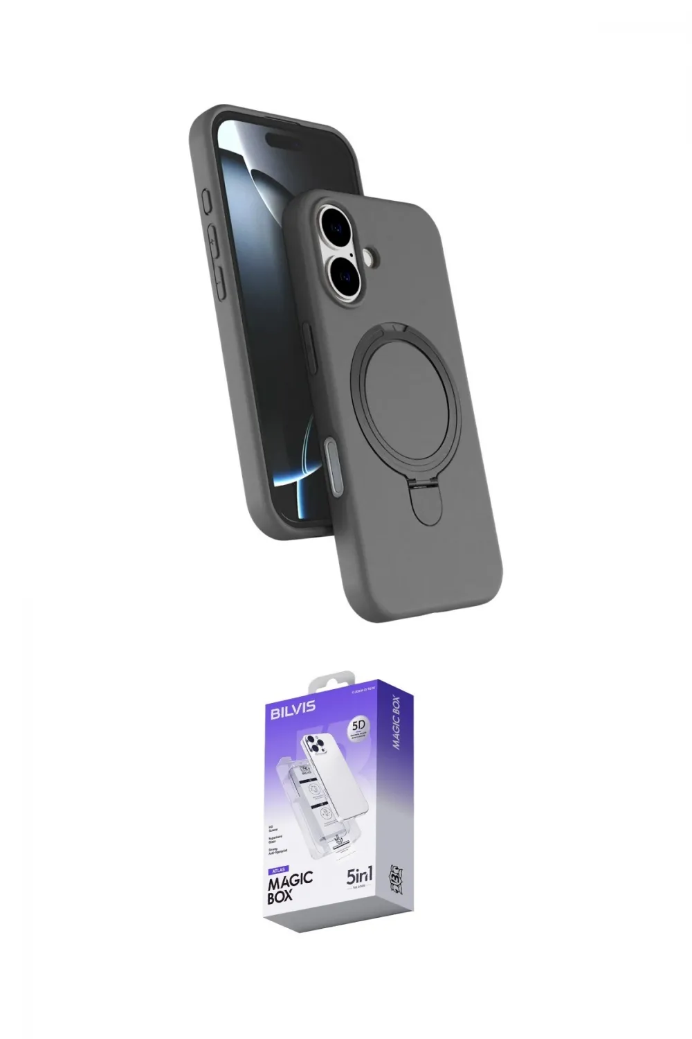 ieg™ iPhone 16 Kılıf İz Işık Koleksiyonu - Siyah Bilvis 5in1 3D Magic Cam Ekran Koruyucu