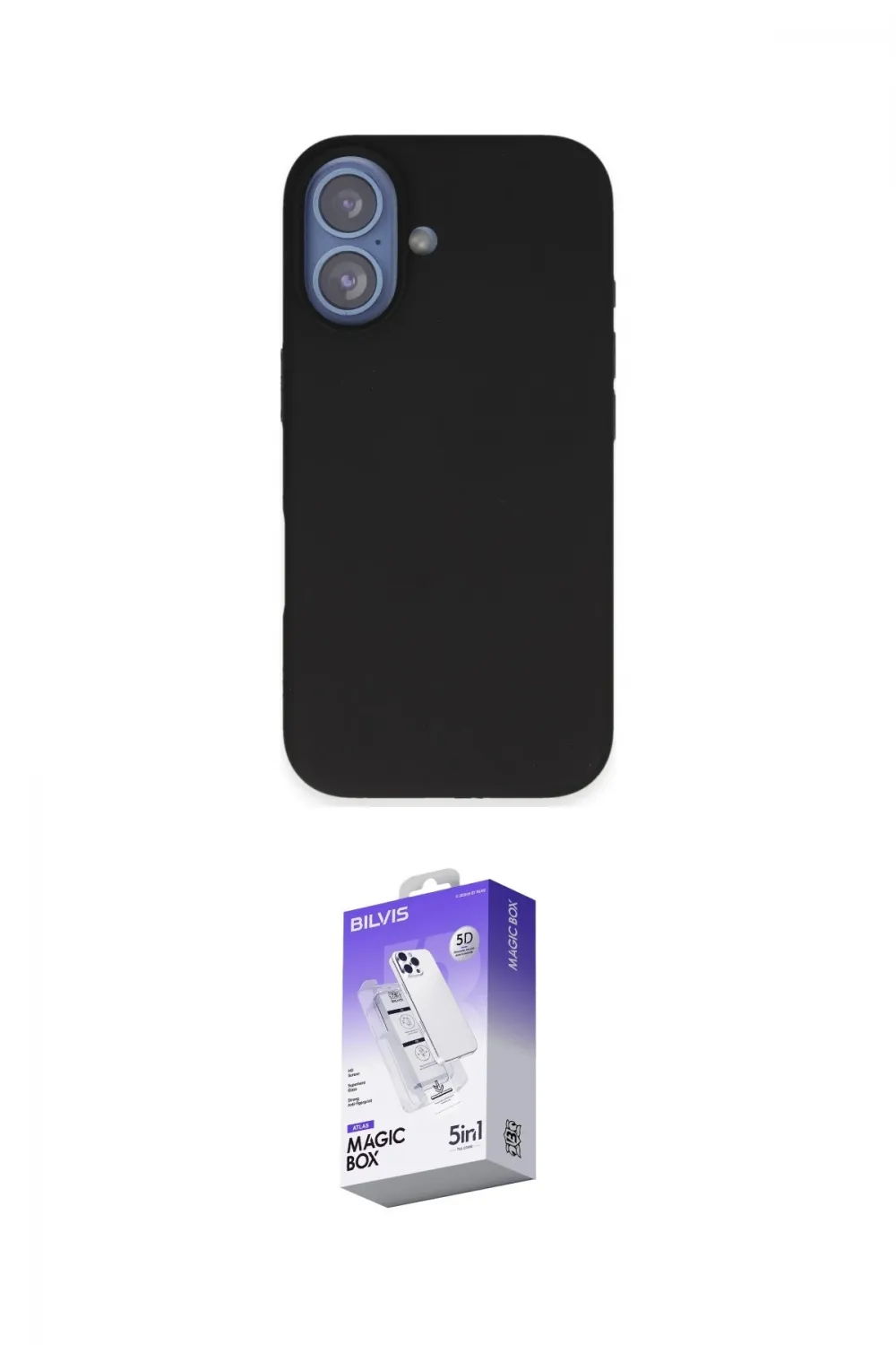 ieg™ iPhone 16 Kılıf Kıvılcım Çizgi Serisi - Siyah Bilvis 5in1 3D Magic Cam Ekran Koruyucu